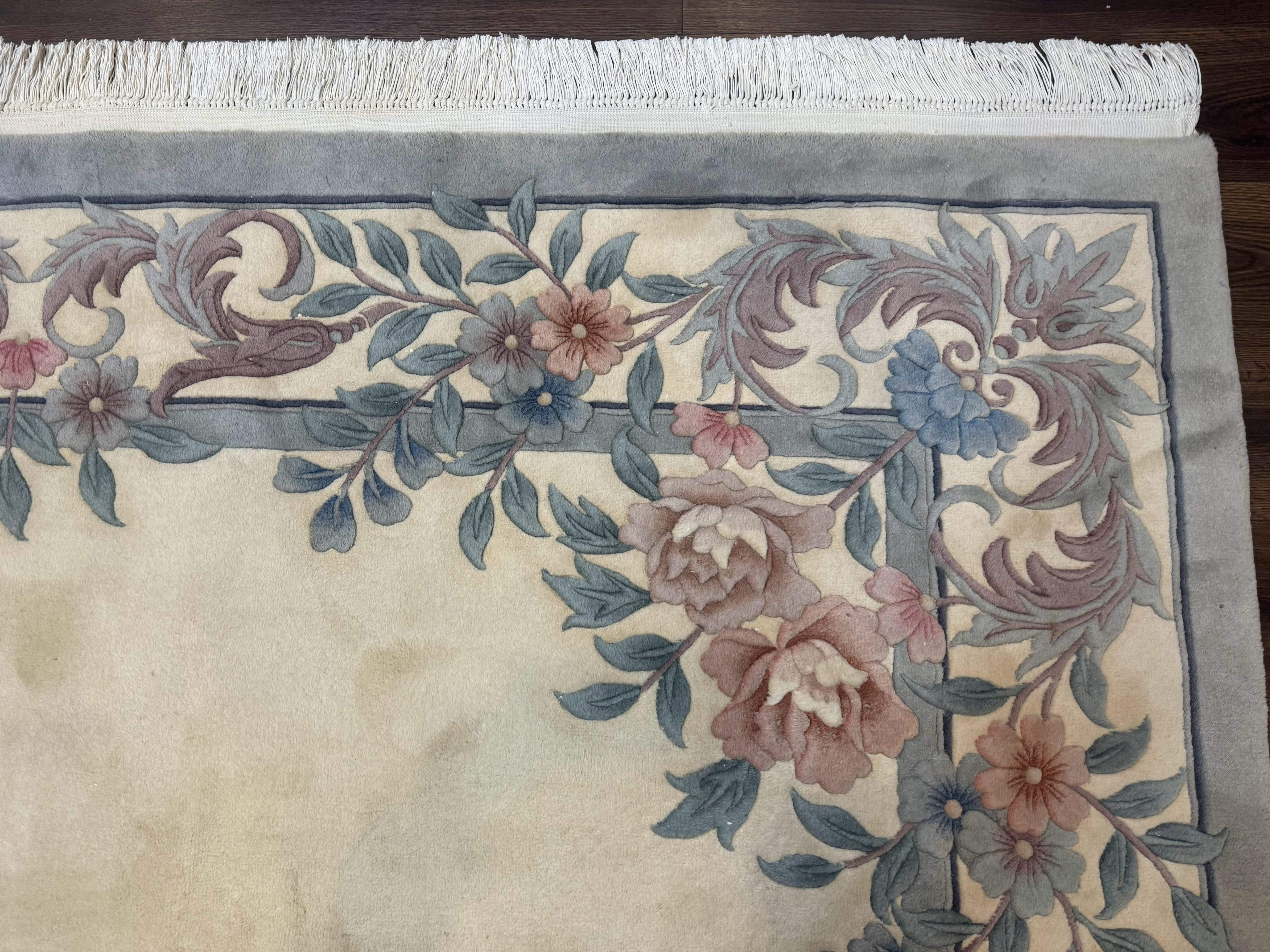 Chinese Wool Rug 9x12 – Ivory, Hand-Knotted Wool Vintage 90 Line Carpet - Jewel Rugs