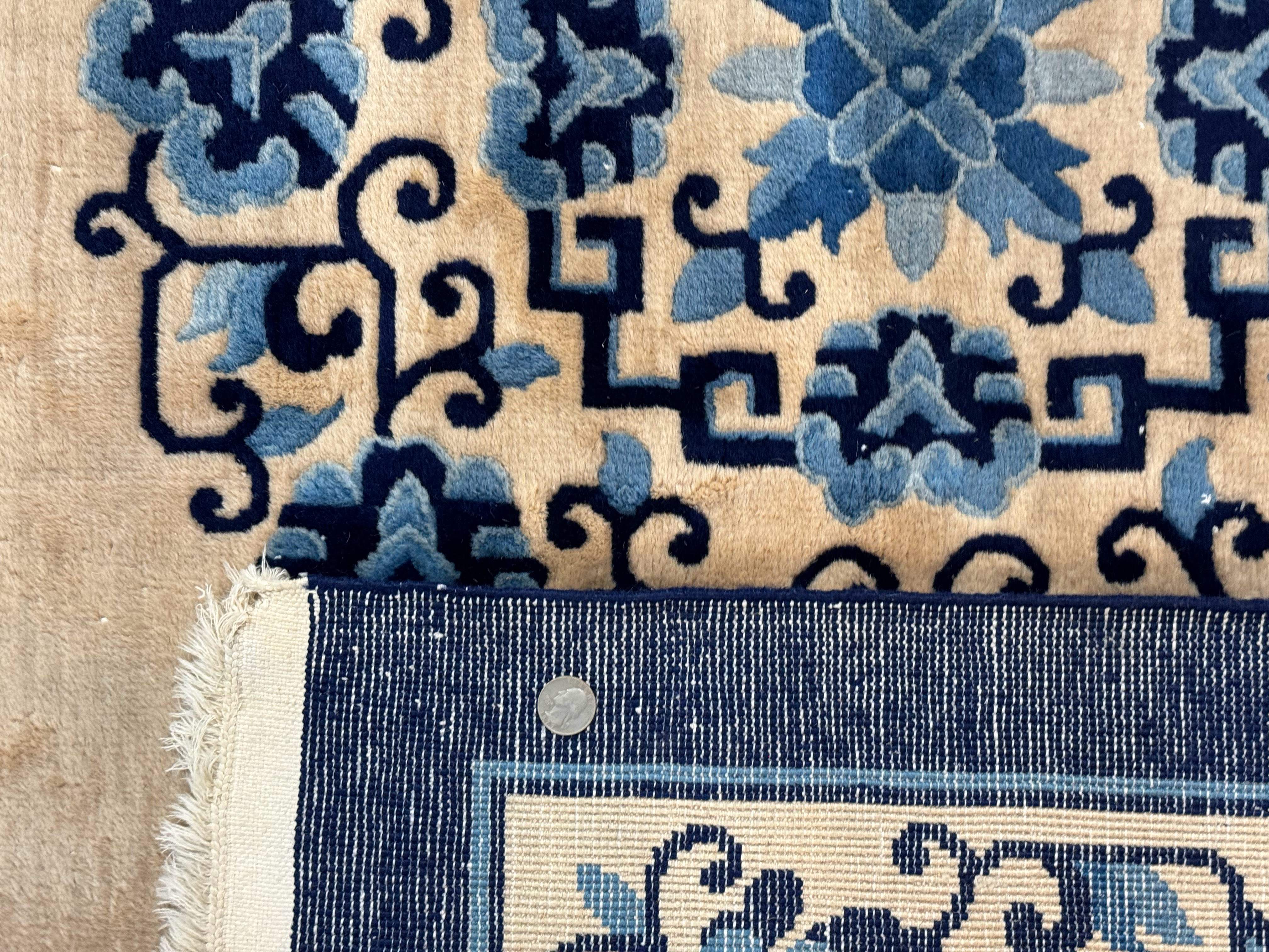 Chinese Peking Rug 8x11 – Ivory and Blue, Hand-Knotted Wool, Asian Oriental Carpet - Jewel Rugs