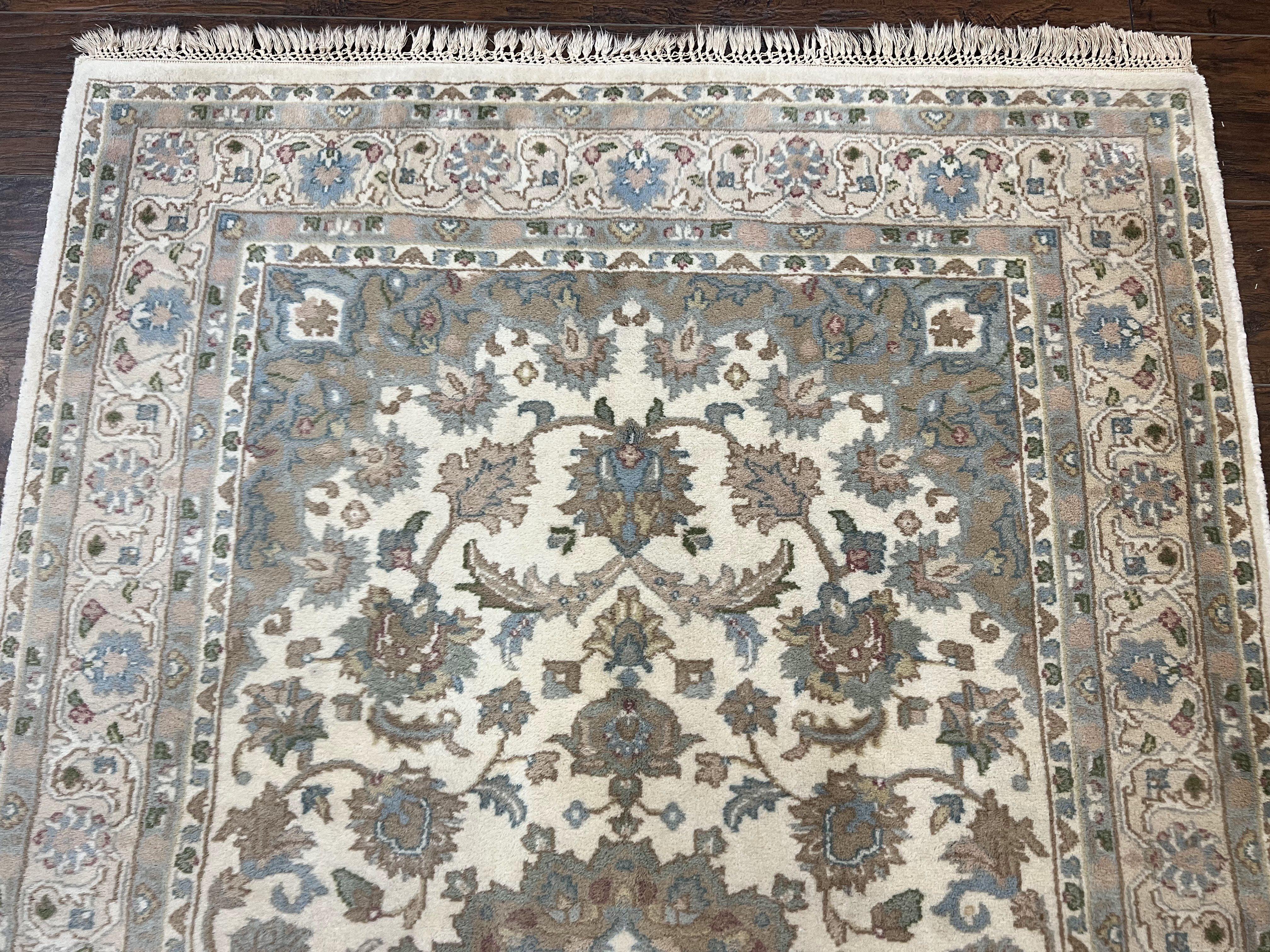 Indo Persian Rug 4x6, Floral Medallion, Beige, Handmade Wool Vintage Carpet 4 x 6 ft - Jewel Rugs