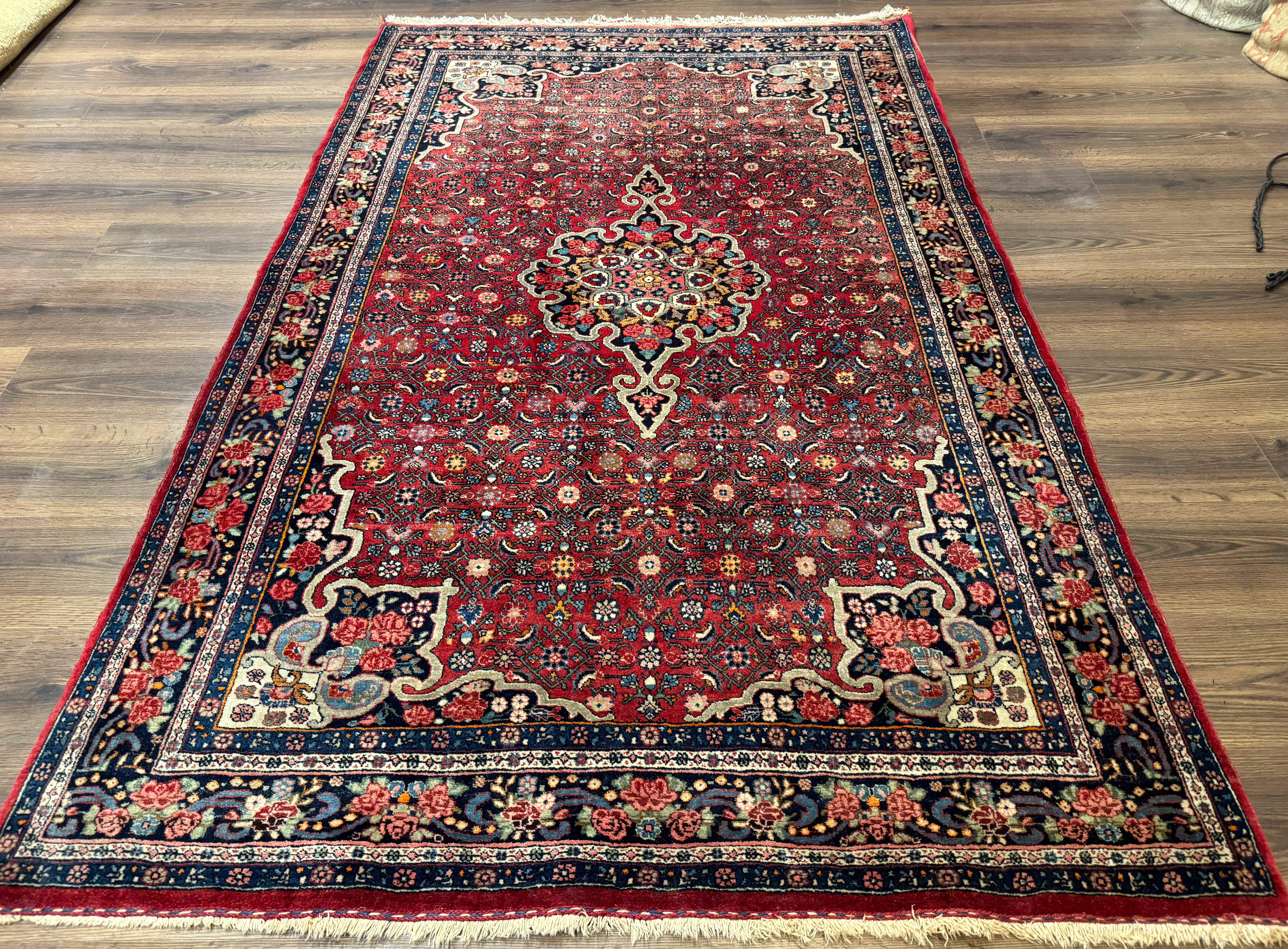 Antique Persian Rug 5x7, Red, Fine 260 KPSI, Bidjar Carpet - Jewel Rugs