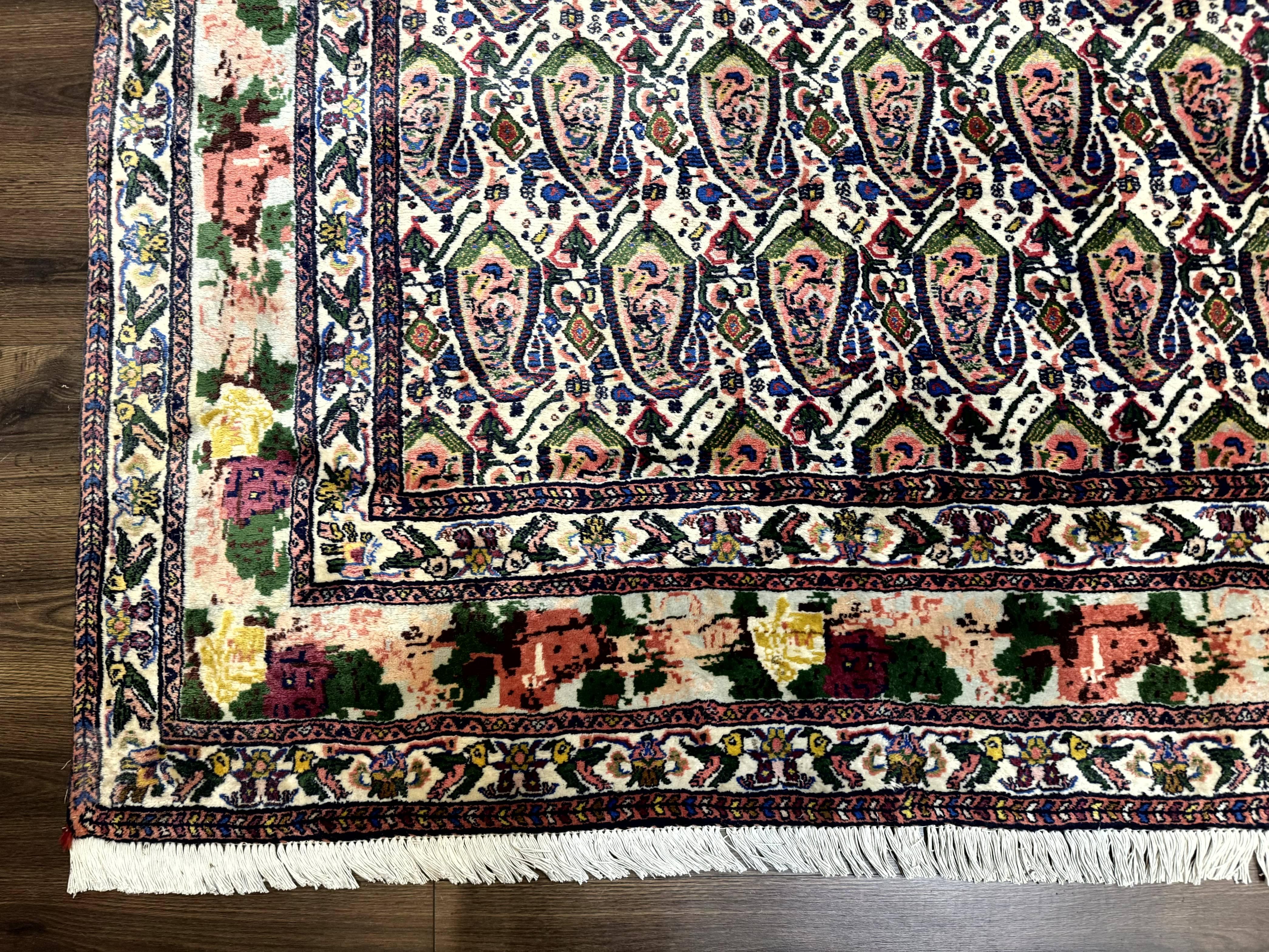 Persian Rug 8x11, Boteh Design, Repeated Paisleys, Persian Kurdish Rug, Bird Pictorials, Rare Antique Persian Kurdish Sannadaji Carpet - Jewel Rugs