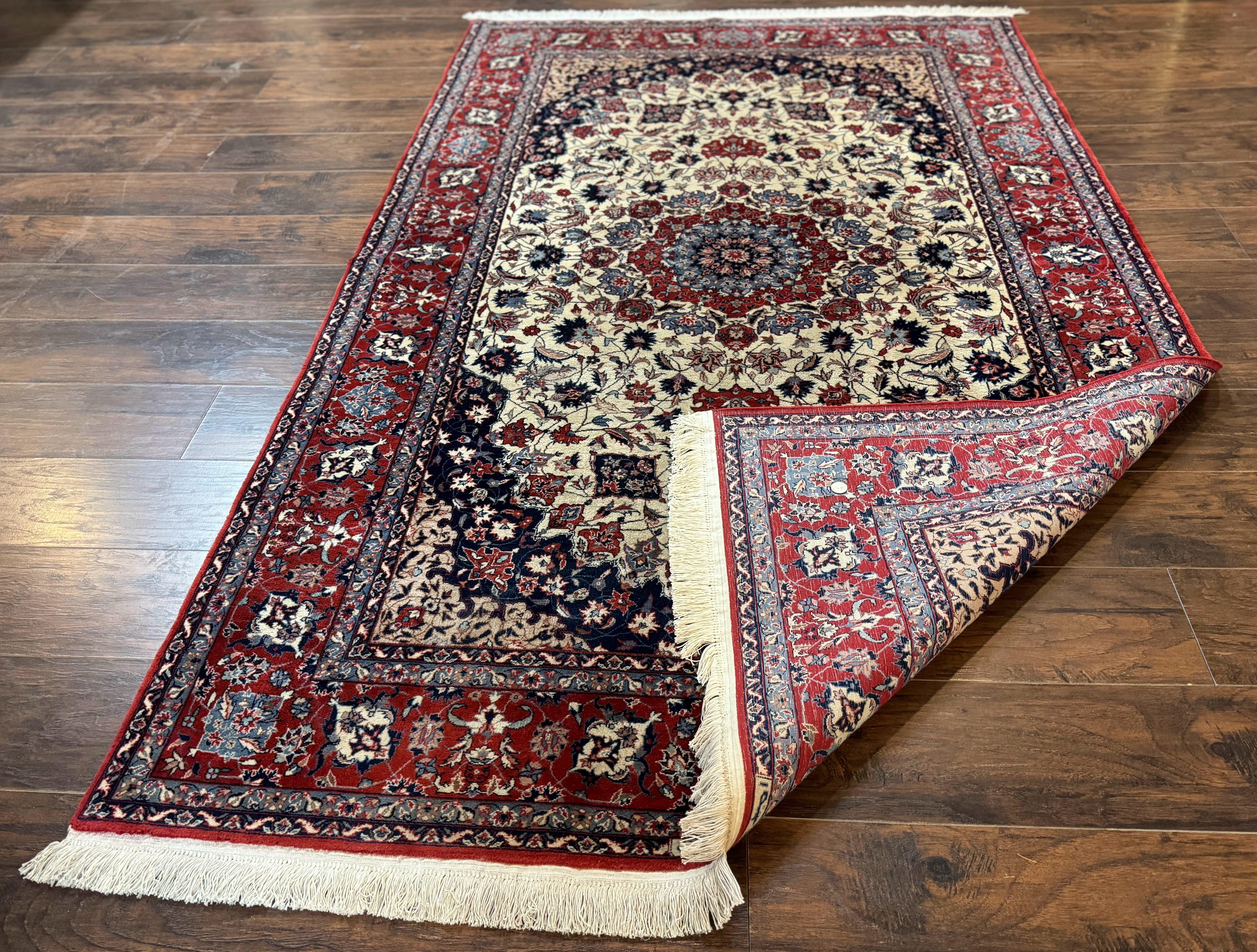 Sno Persian Rug 5x8, Signed by Master Weaver, Beige and Red, Very Fine 290 KPSI - Jewel Rugs