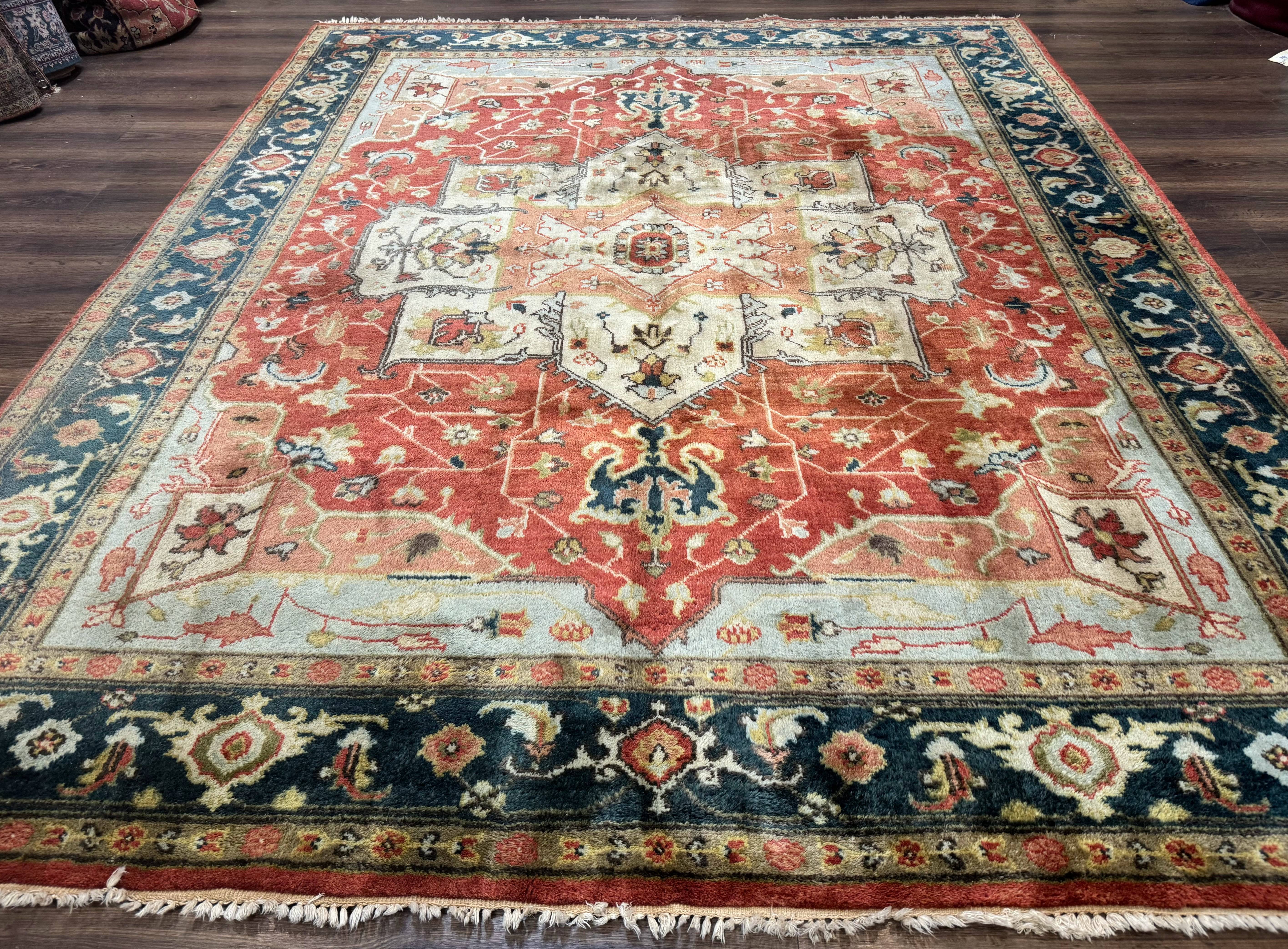 Indo Persian Heriz Rug 8x10, Terracotta, Geometric Serapi Carpet - Jewel Rugs