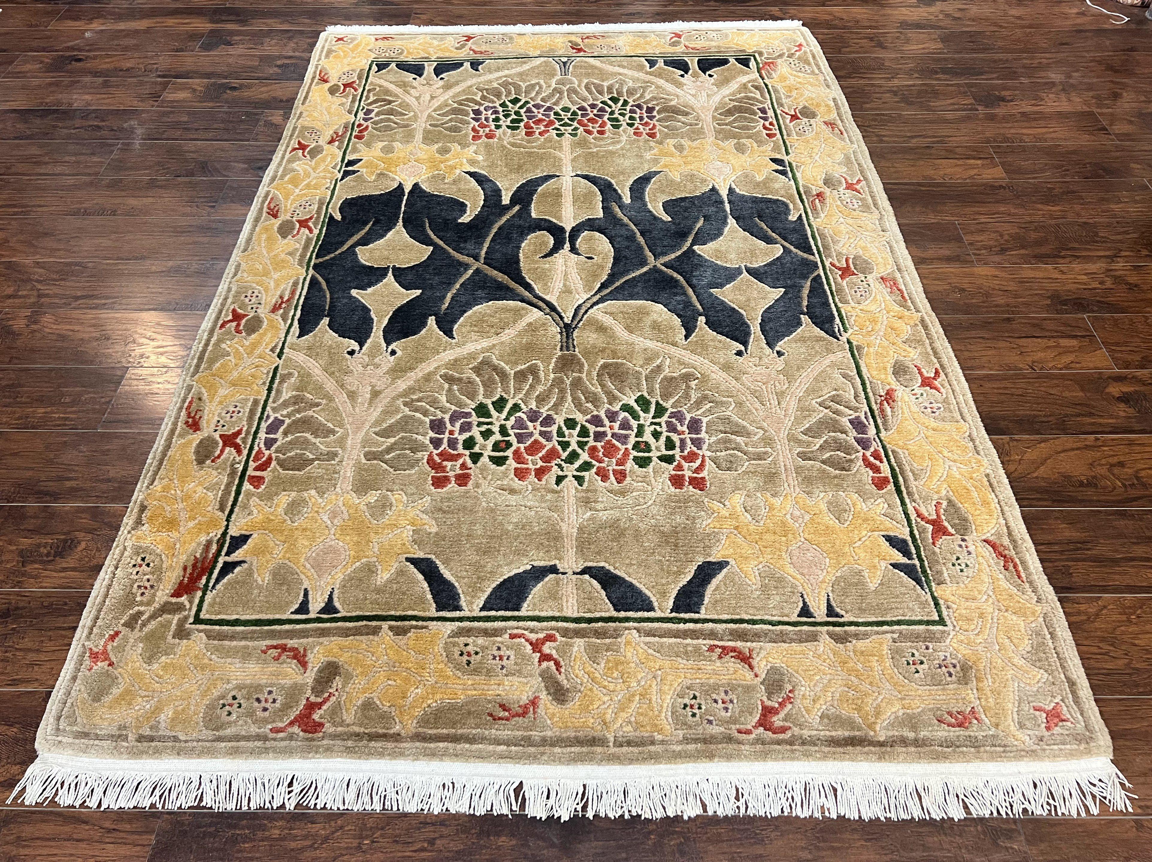 Tibetan Tufenkian Rug 6x9, Wool Hand Knotted Modern Carpet, Abstract Handmade Rug, Soft Pile - Jewel Rugs