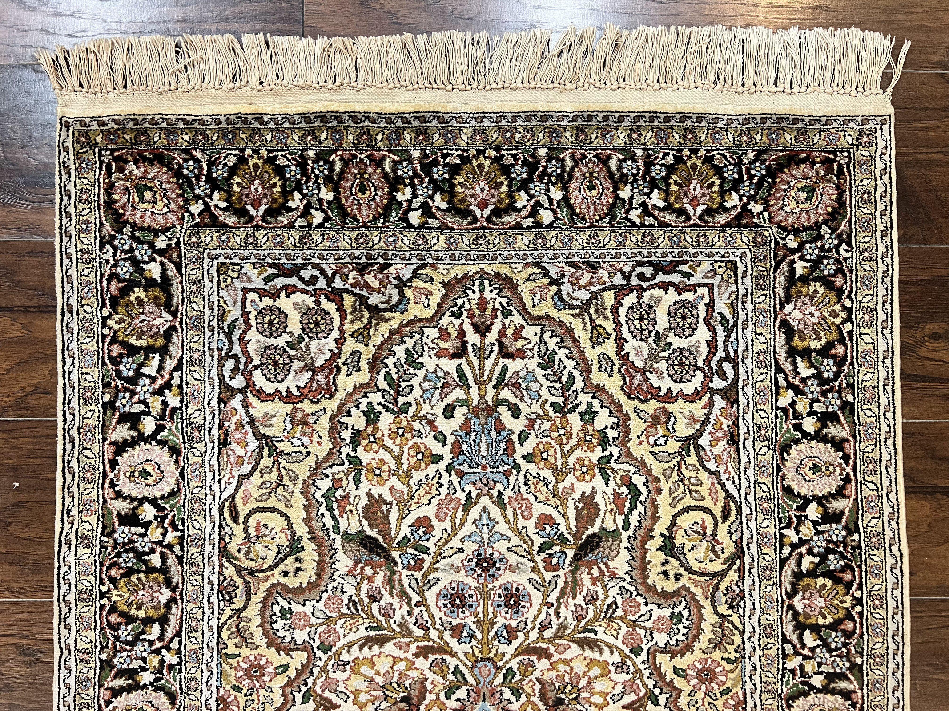 Turkish Kayseri Silk Rug 3x5, Tree of Life Silk Oriental Carpet, Birds Persian Vase Design, Hand Knotted Vintage Fine Rug, 340 KPSI - Jewel Rugs