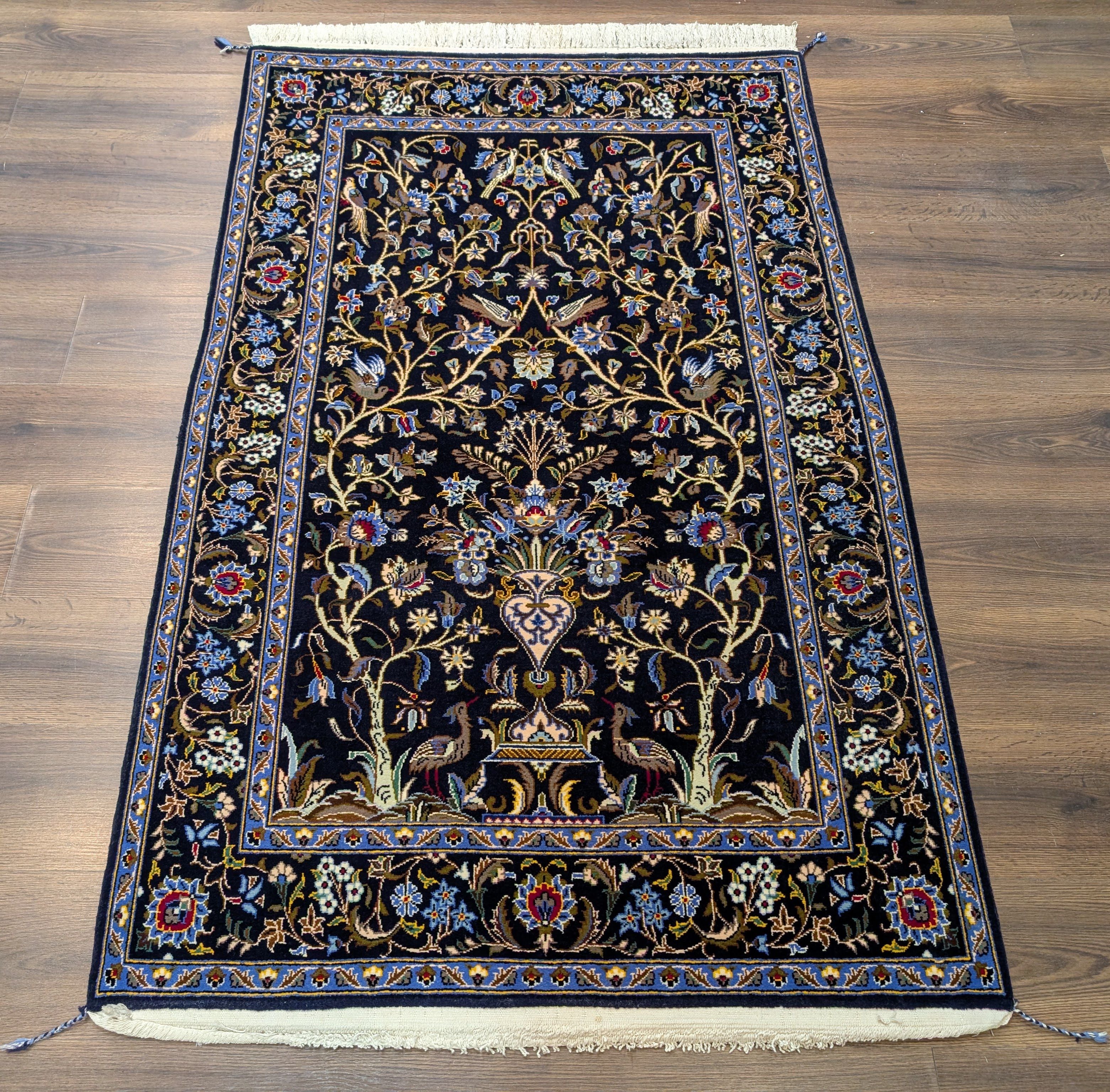 Persian Kashan Tree of Life Rug 4x6, Navy Blue, Birds & Animal Pictorials - Jewel Rugs