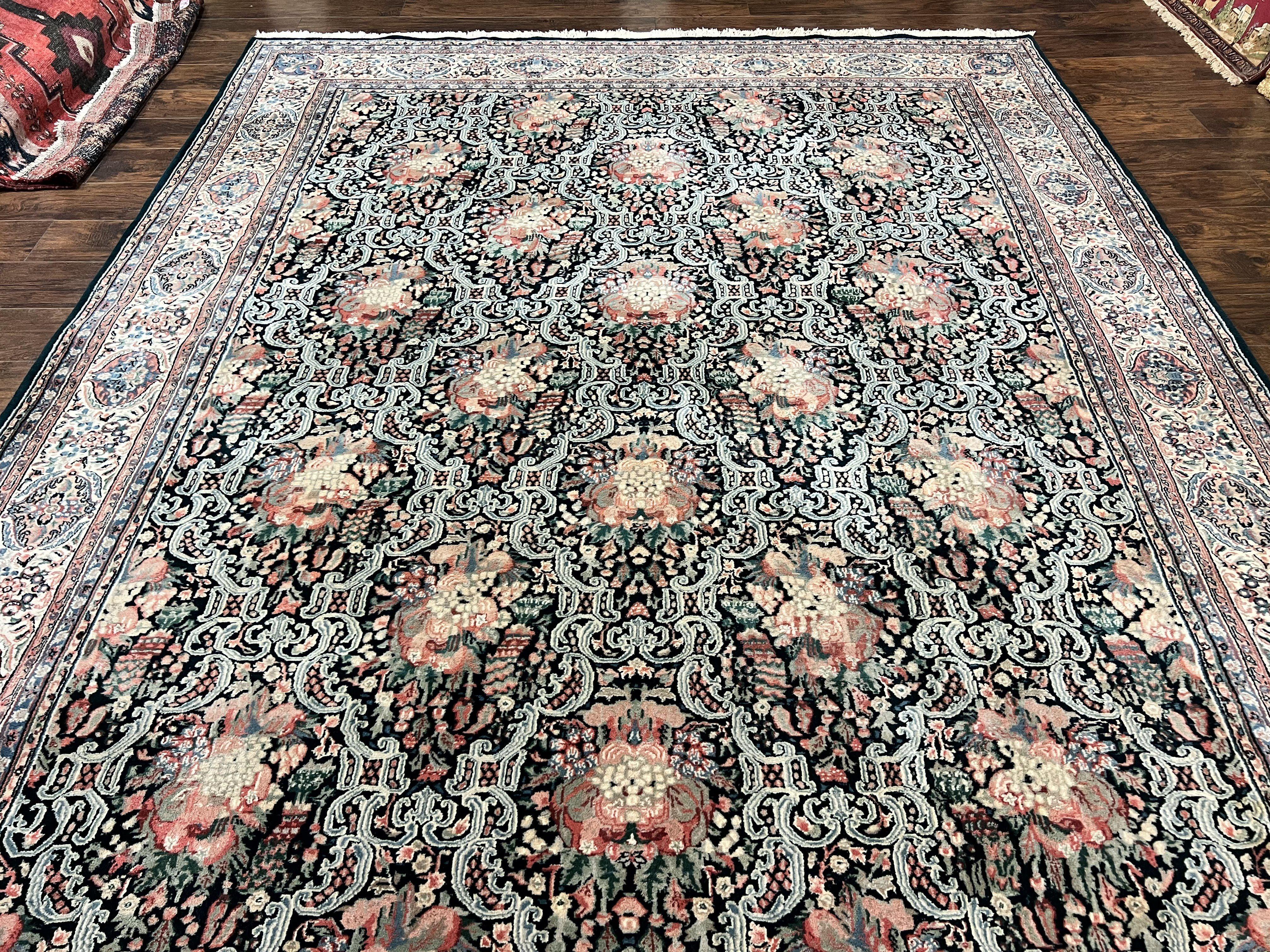 Indo Persian Rug 9x12, Kirman Carpet, Floral Bouquets, Wool Handmade Vintage Rug - Jewel Rugs