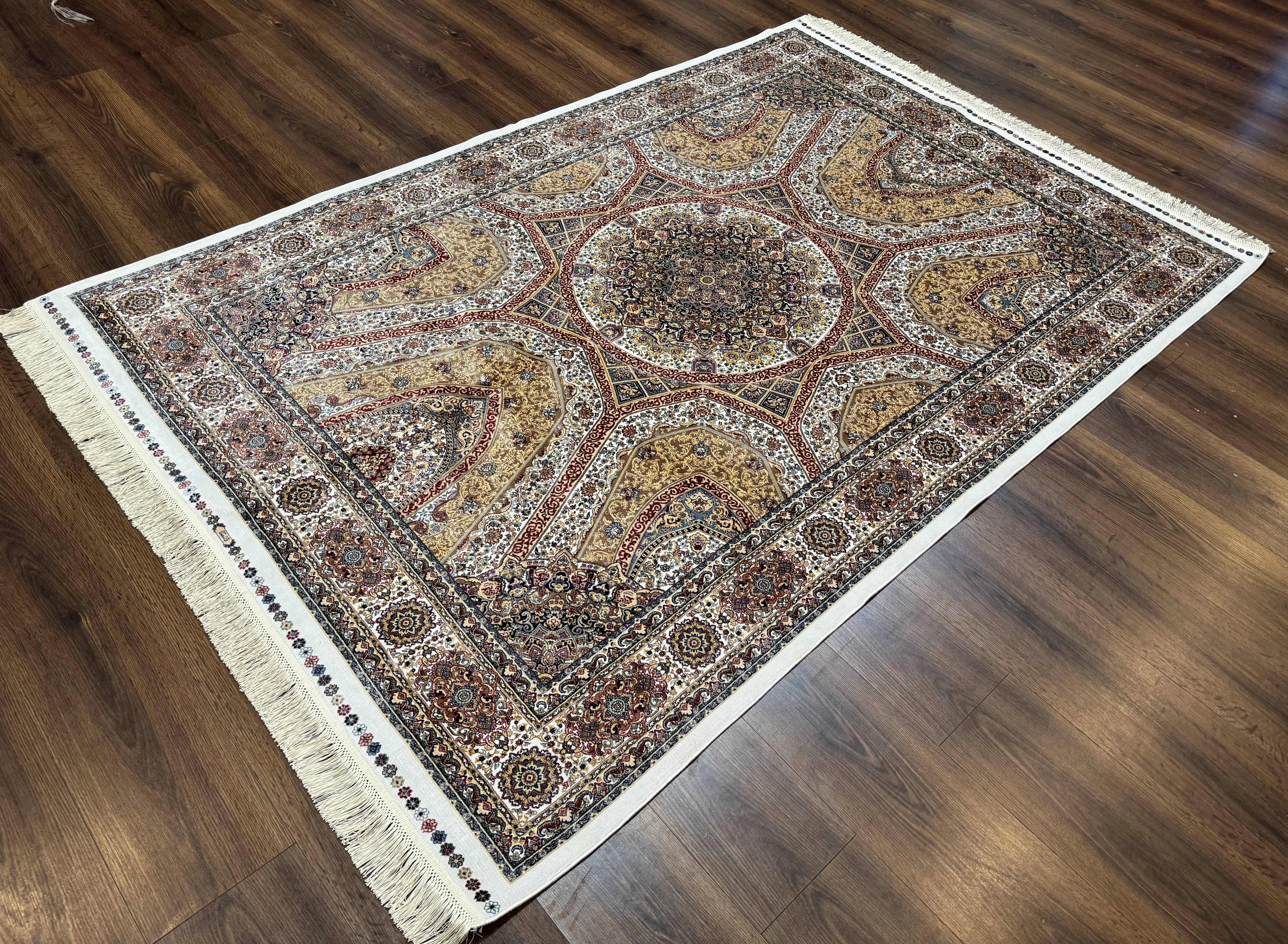 Turkish Silk Rug 5 x 7.6, Dome Design, Bamboo Silk, New - Jewel Rugs