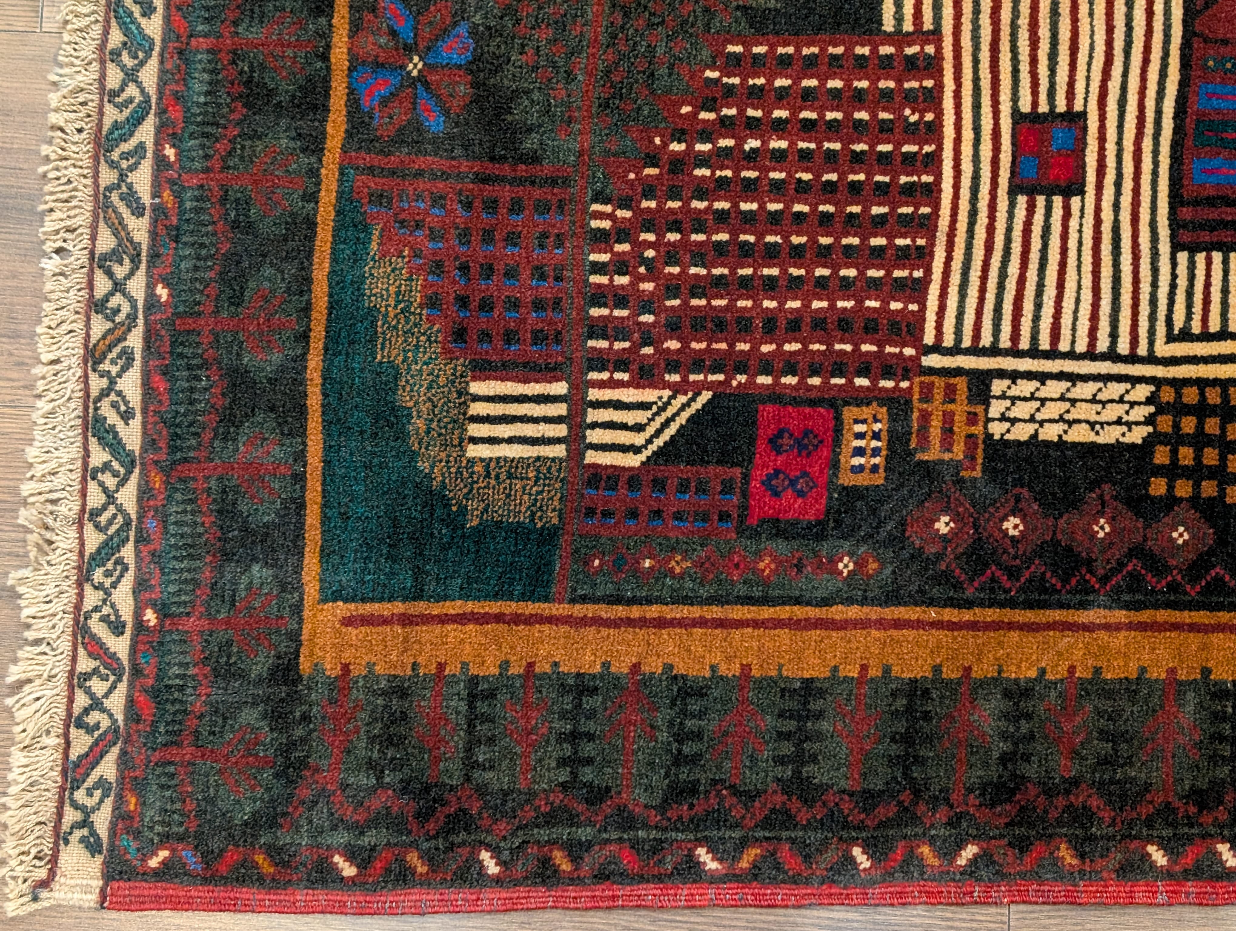Afghan Rug 3x5, Pictorial Village Scene, Tribal Rug, Handmade, Baluch Carpet, New - Jewel Rugs