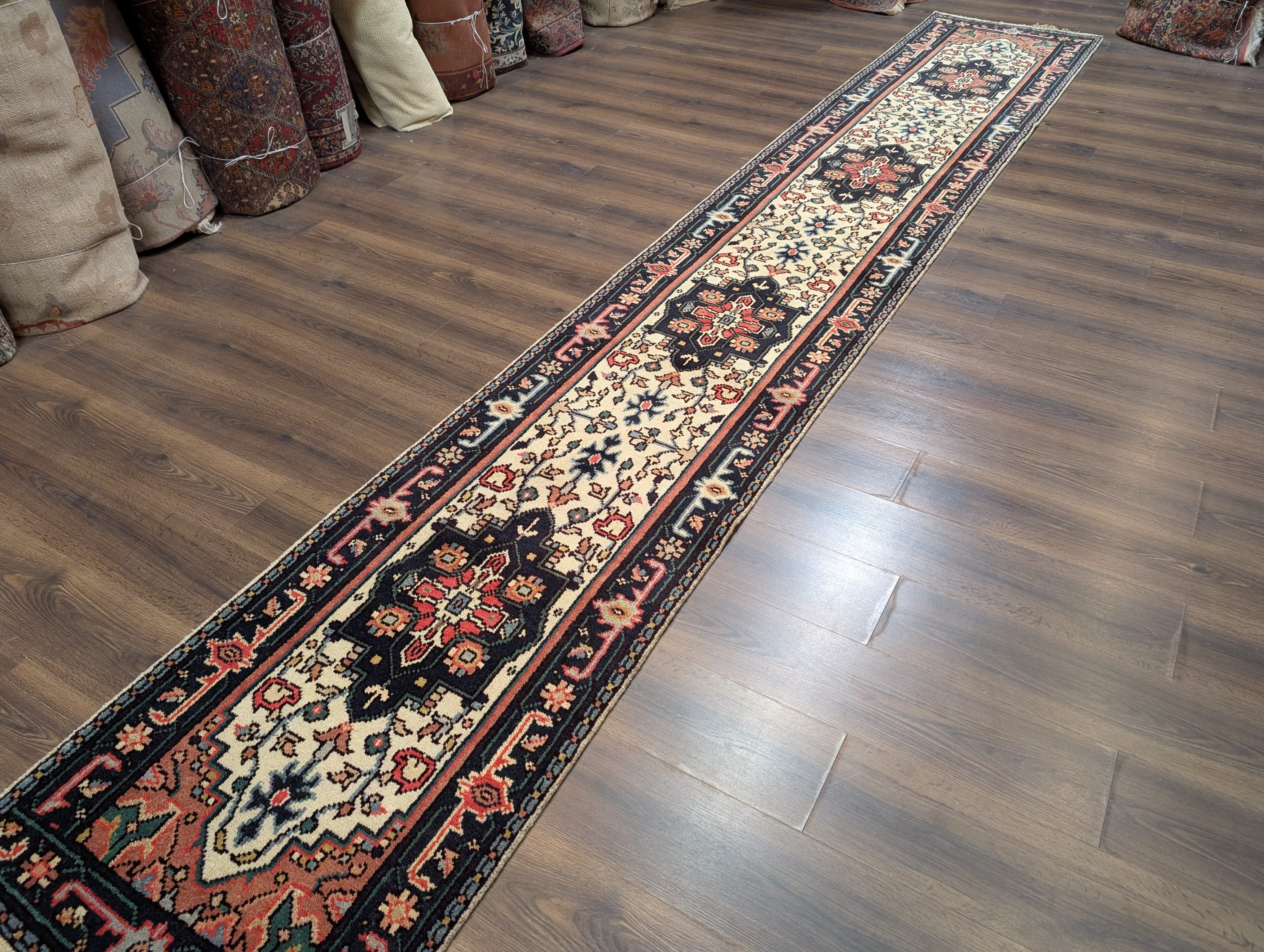 Indo Persian Heriz Serapi Runner 2.7 x 16, Vintage Wool Runner - Jewel Rugs