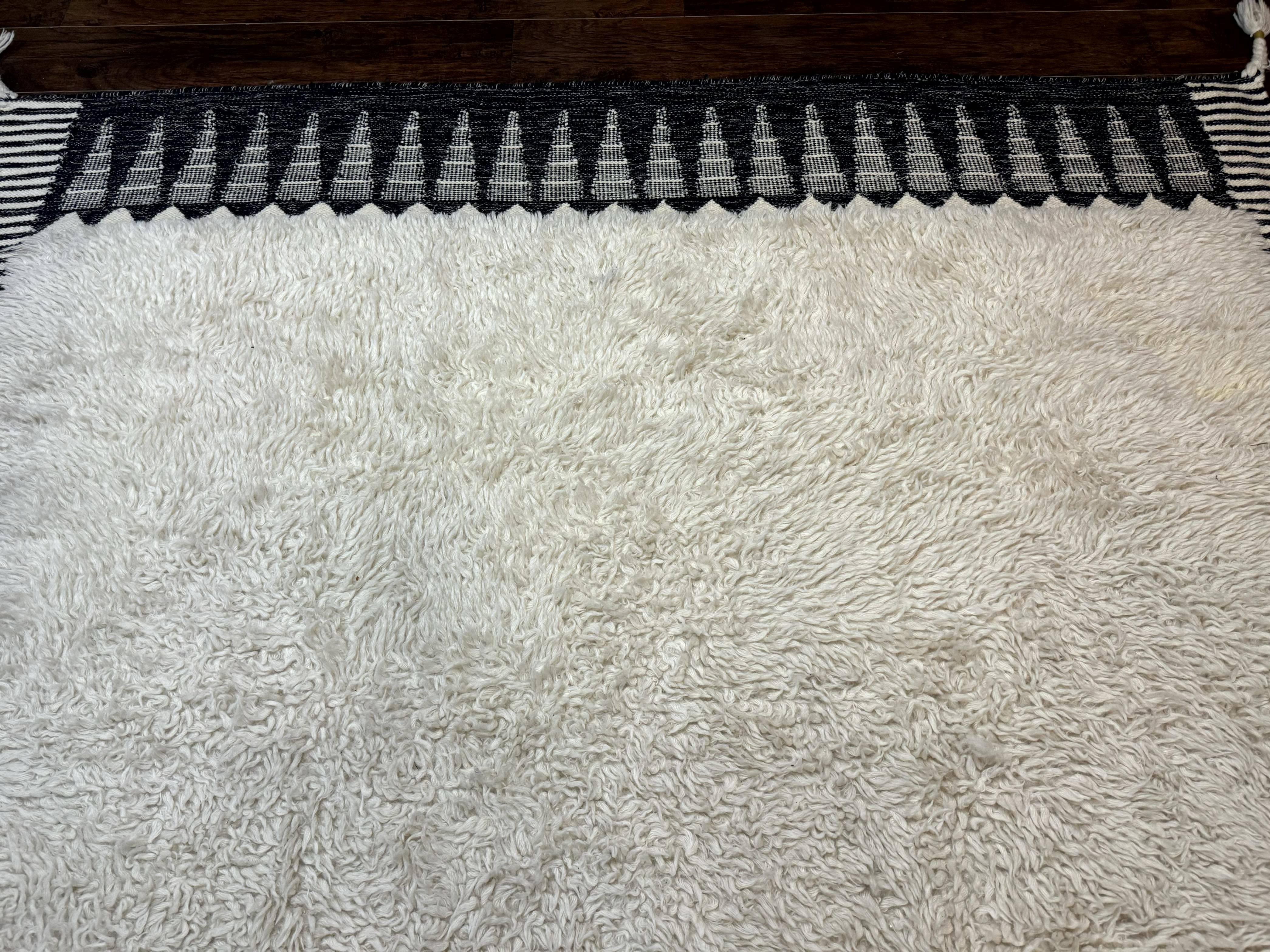 Ikat Border Shag Rug 8x10, Handmade Indian Shag Rug, Modern Contemporary - Jewel Rugs