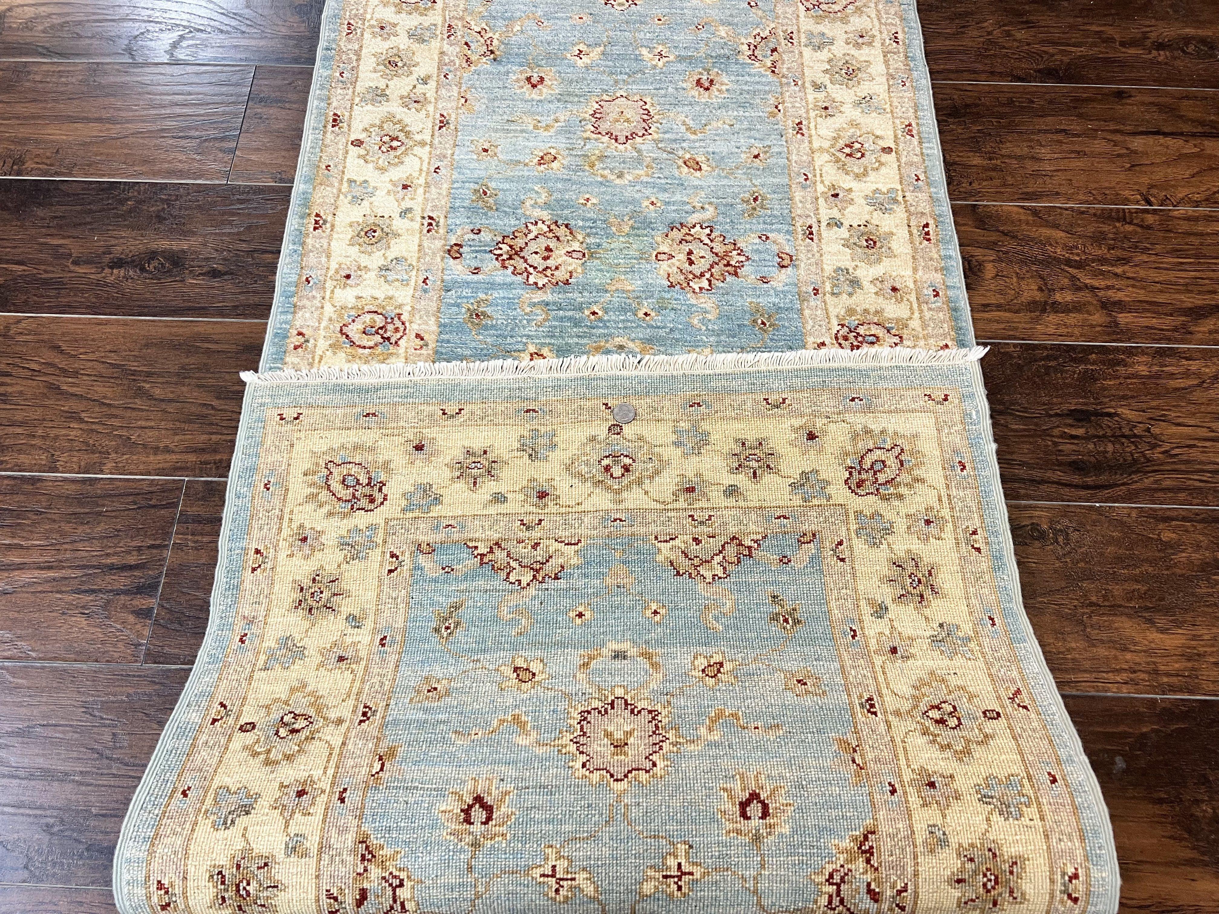 Peshawar Runner Rug 2.8 x 15.8, Light Blue and Cream, Long Hand Knotted Handmade Hallway Runner, Oriental Carpet, Pastel Colors, Wool Rug - Jewel Rugs