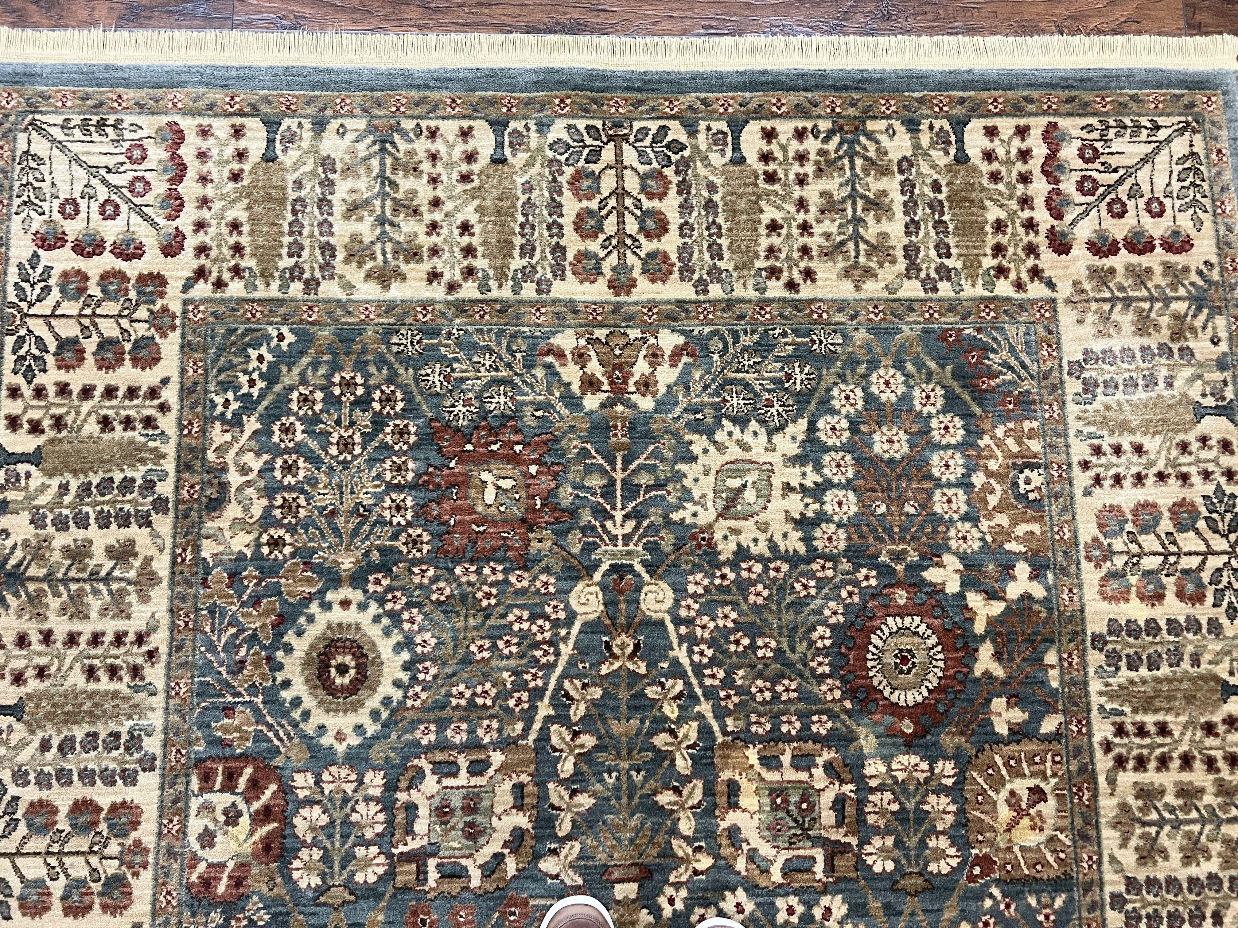 Belgium Power-Loomed Rug 5.6 x 7.6, Green and Cream Rug, Vintage Wool Area Rug, Oriental Carpet, Medium Sized Rug - Jewel Rugs