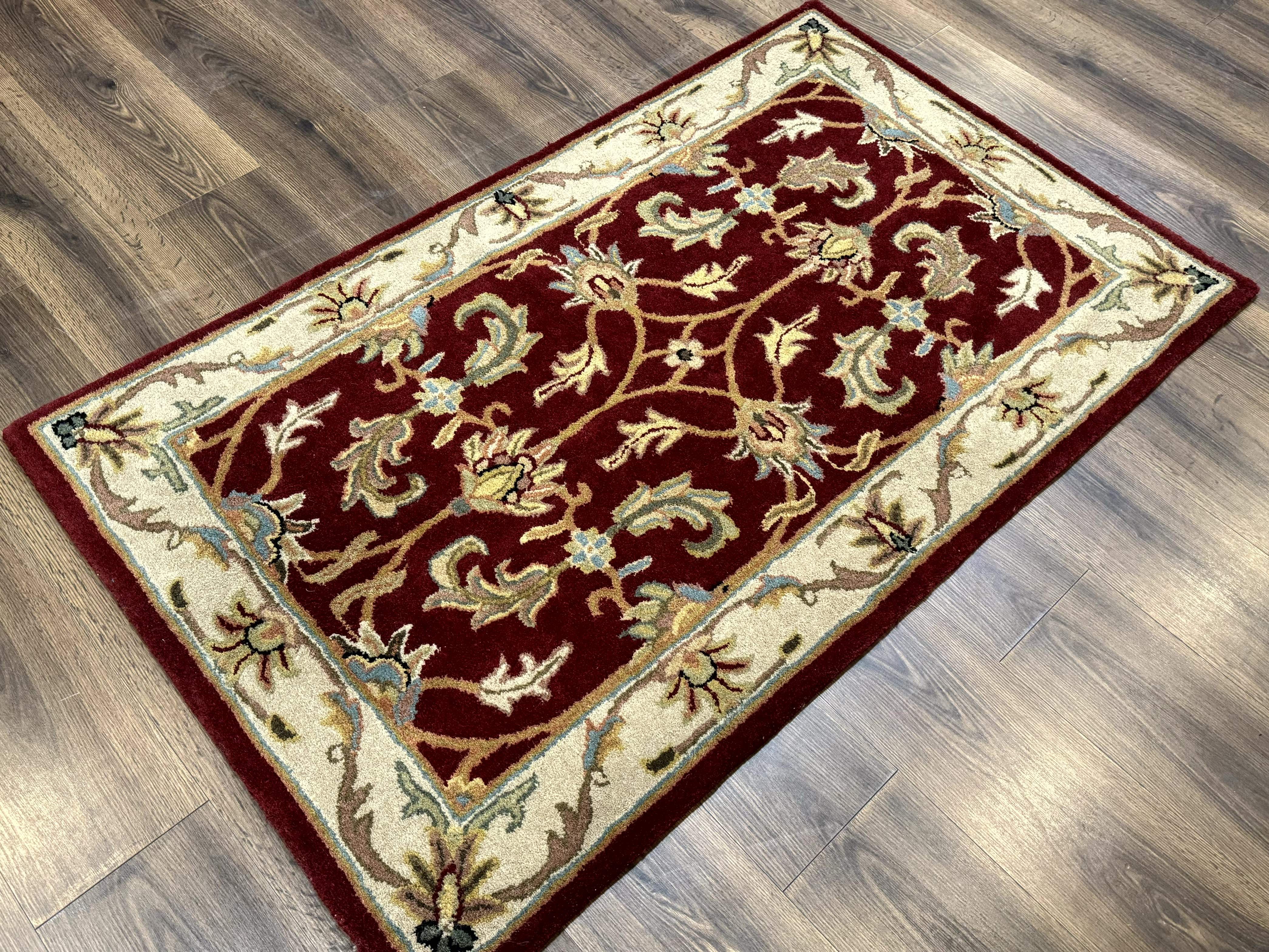 Small Floral Wool Rug 3x5, Safavieh Heritage Collection, Dark Red, Pair A - Jewel Rugs