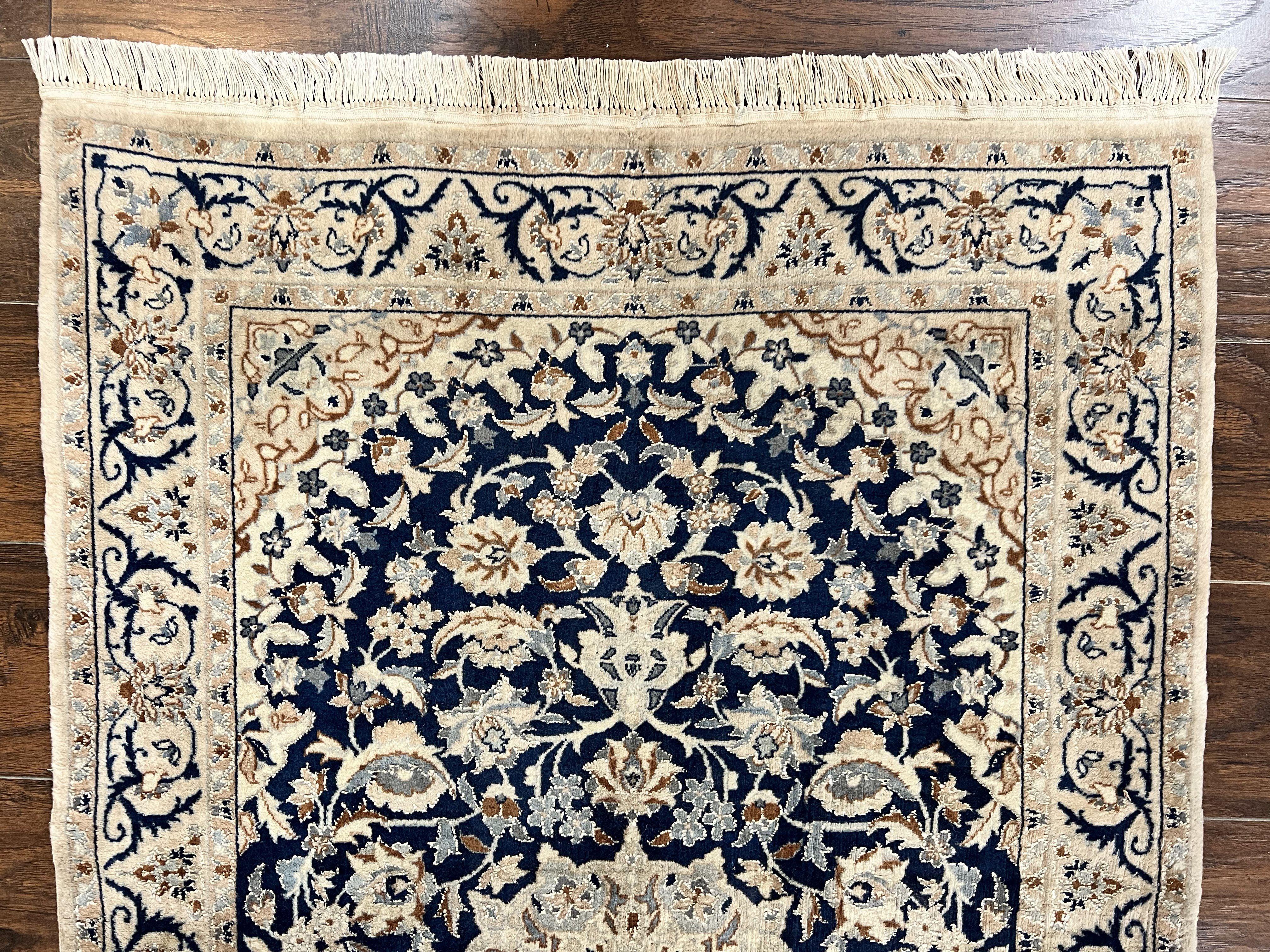 Persian Nain Rug 3x5, Floral Medallion Oriental Carpet, Very Fine Hand Knotted Handmade Wool and Silk Highlights Rug, Vintage Semi Antique - Jewel Rugs