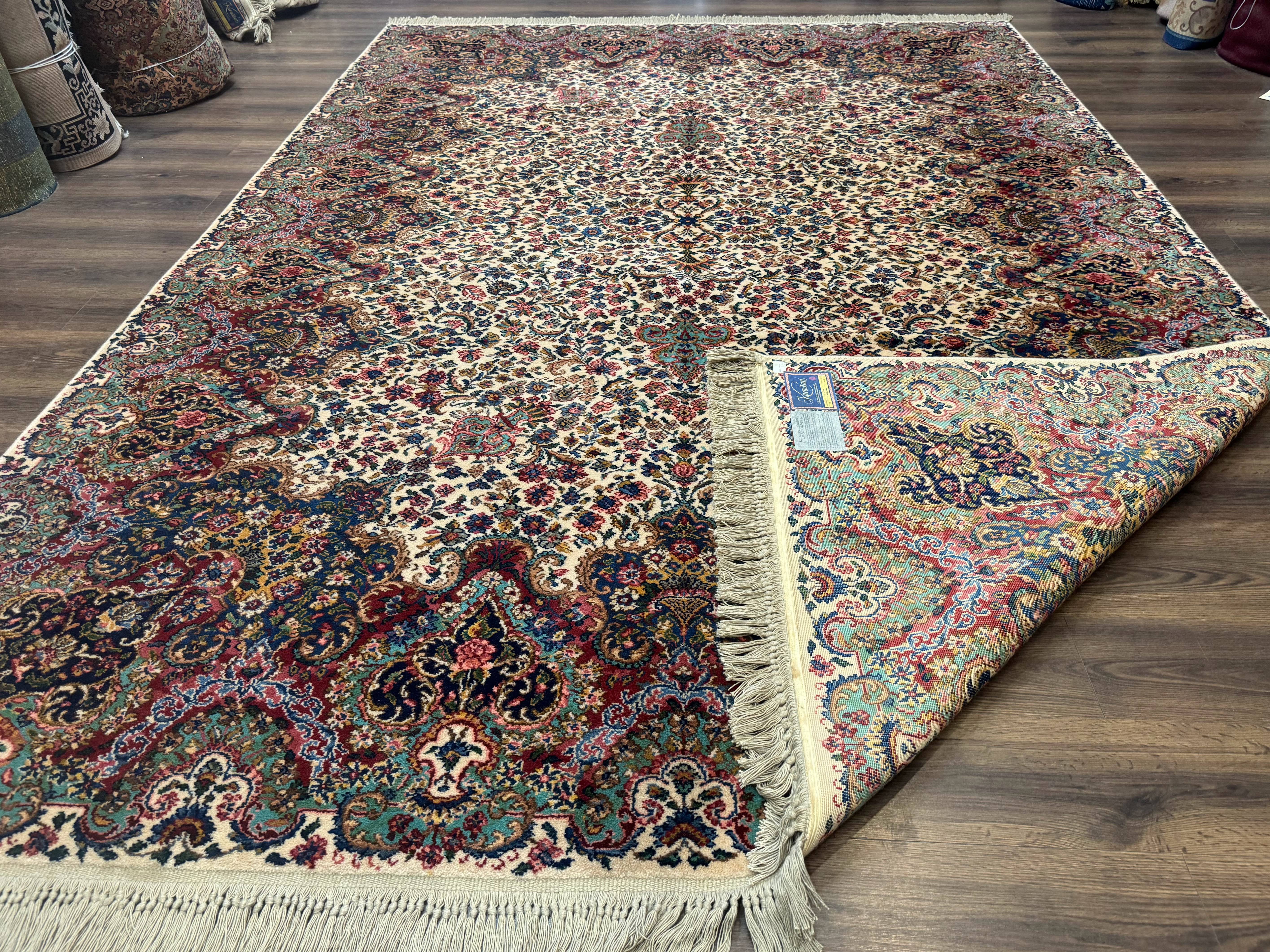 Karastan Ivory Kirman Rug #742, Wool Karastan Carpet 8.8 x 12, Vintage - Jewel Rugs