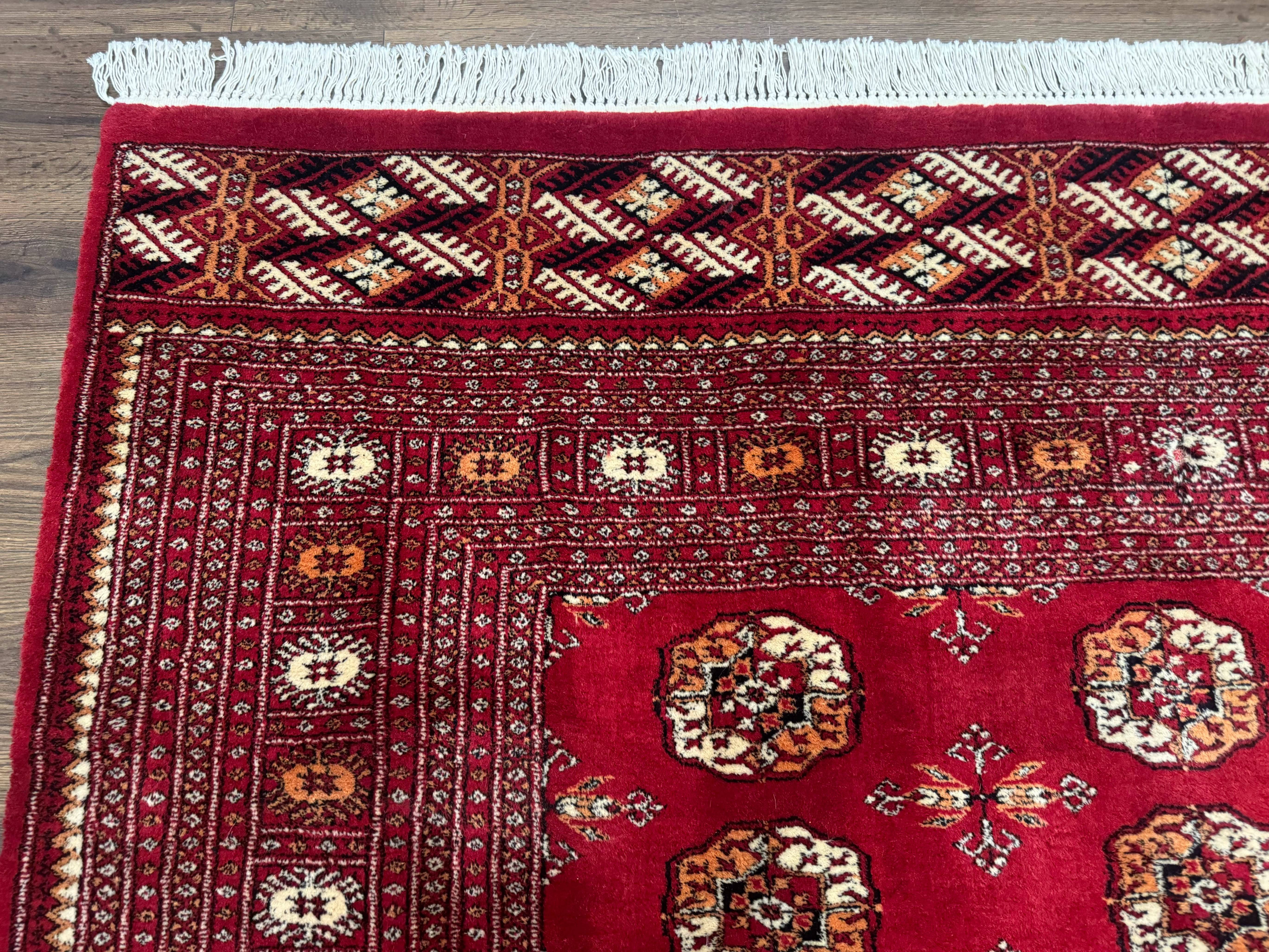 Red Turkoman Bokhara Rug 8x11, Pakistani Turkmen Carpet, Vintage Traditional Area Rug - Jewel Rugs