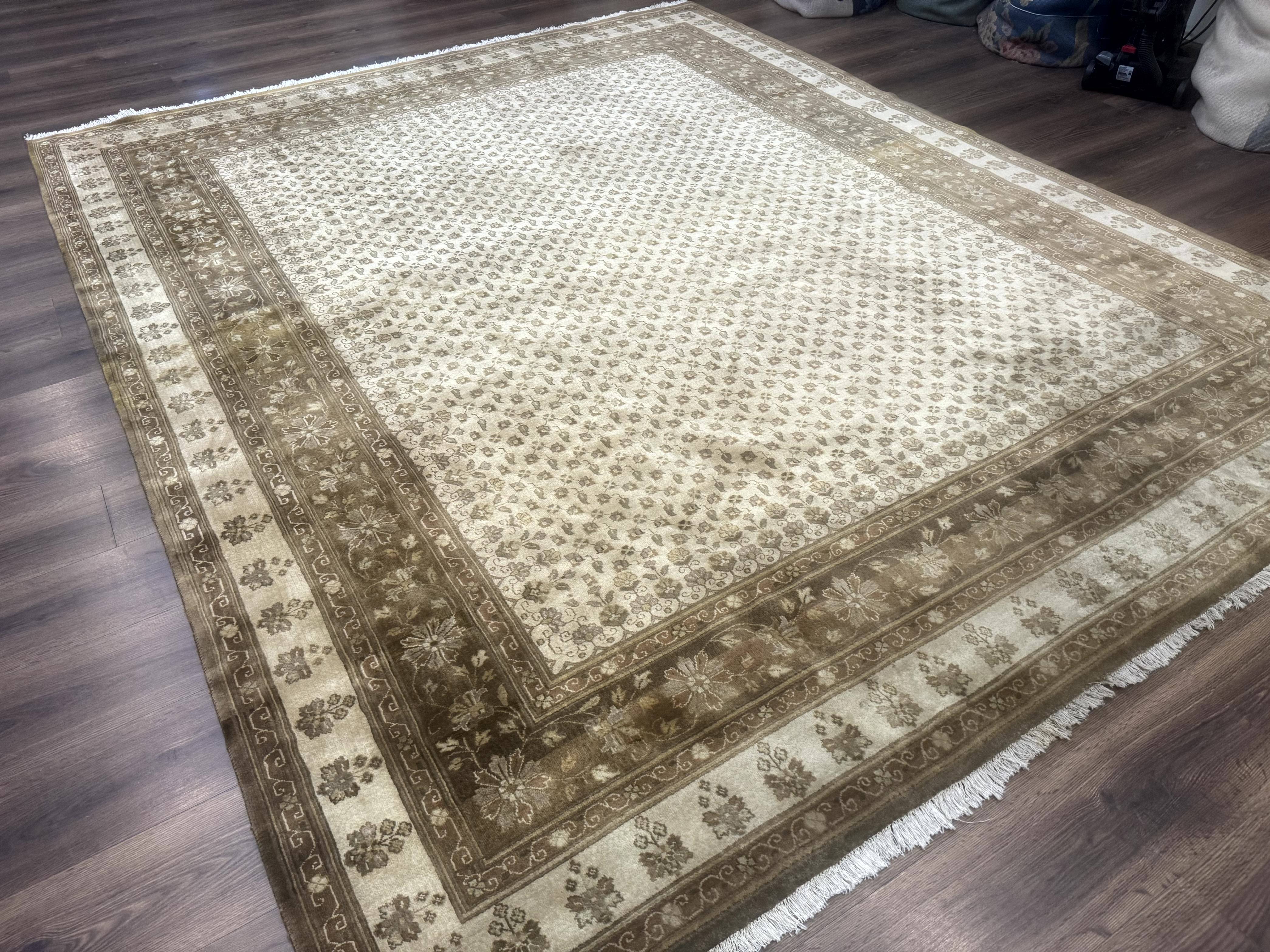 Indo Persian Rug, Allover Pattern, Beige, Wool Handmade Carpet - Jewel Rugs