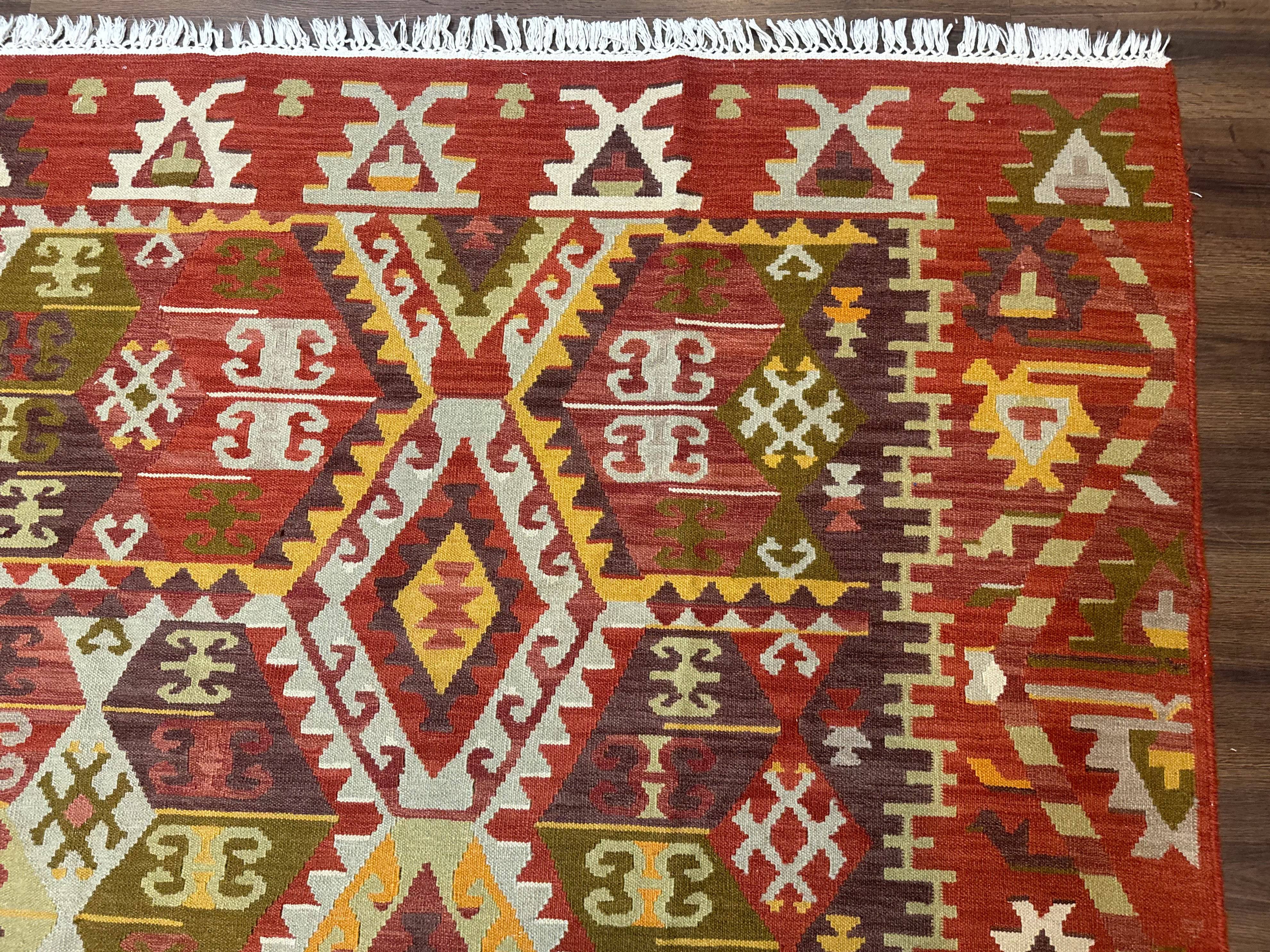 Turkish Kilim Rug 8x10, Geometric Design, Large Kilim Carpet - Jewel Rugs