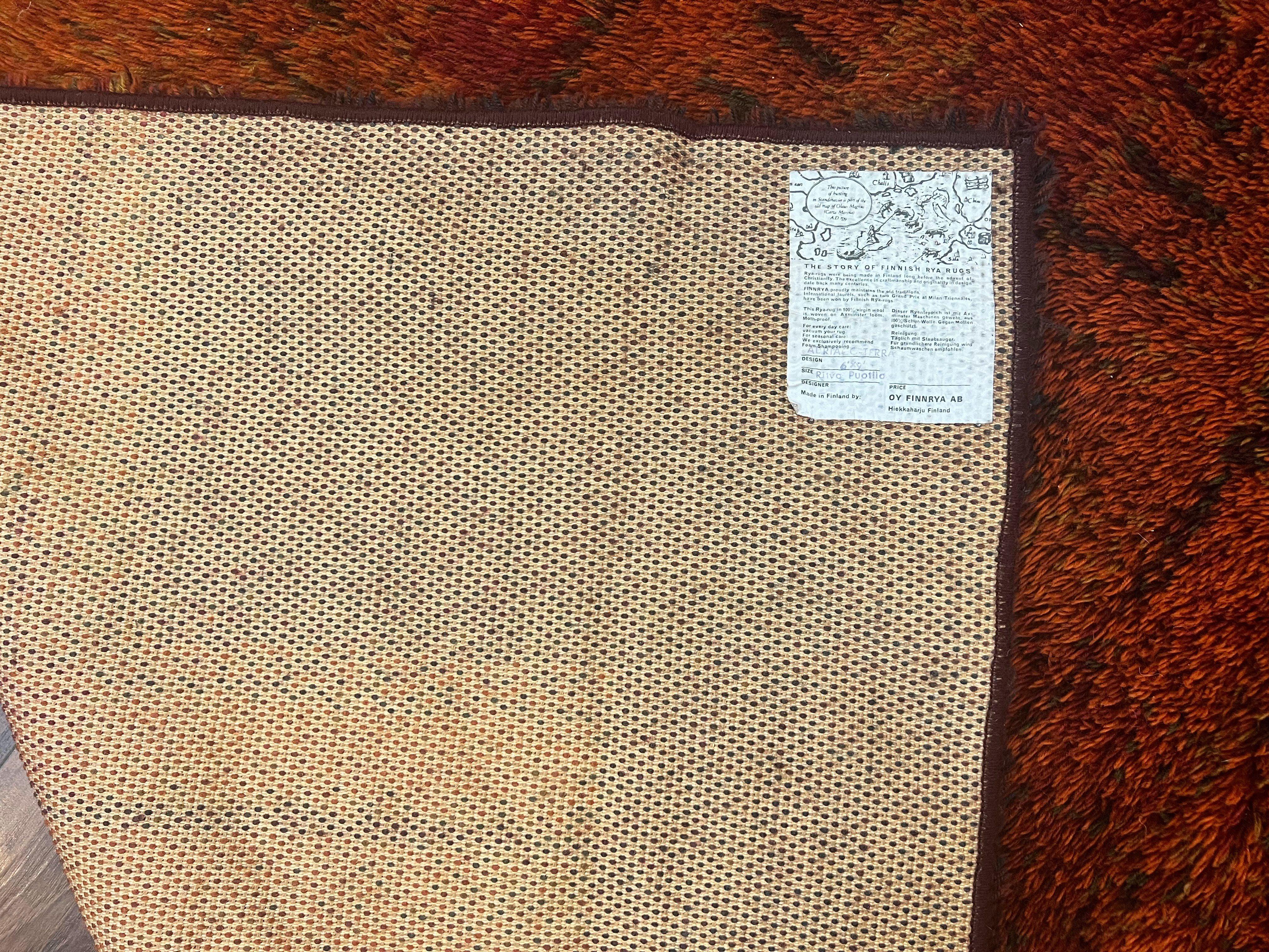 Rya Shag Rug 6x9, Finnish Rya Carpet, Mid Century Vintage Rug, Modern Abstract Design, Orange Brown, Wool Pile - Jewel Rugs