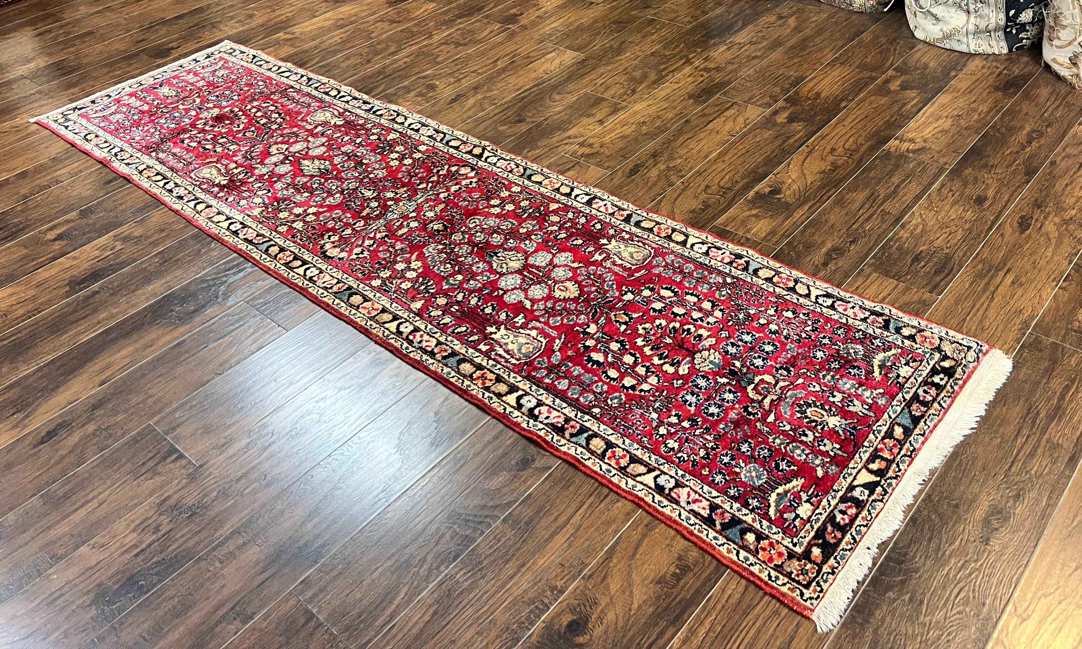 Antique Persian Runner Rug 2.6 x 10, Persian Hamadan Lilian Rug, Floral Wool Handmade 1920s Sarouk Carpet, Rug for Hallway, 10ft Runner - Jewel Rugs