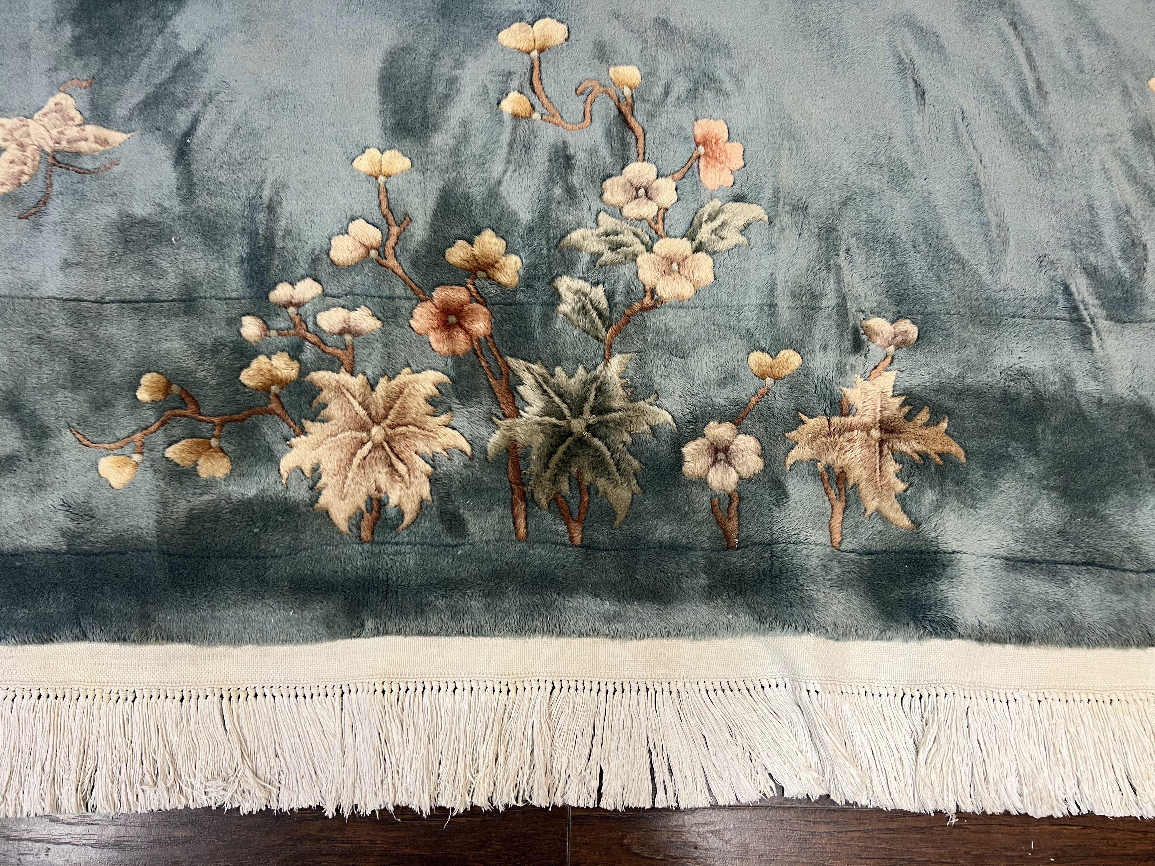 Chinese Wool Rug 9x12, Art Deco Carpet 9 x 12, Wool Handmade Vintage 90 Line Carving Rug, Floral Simple Design - Jewel Rugs