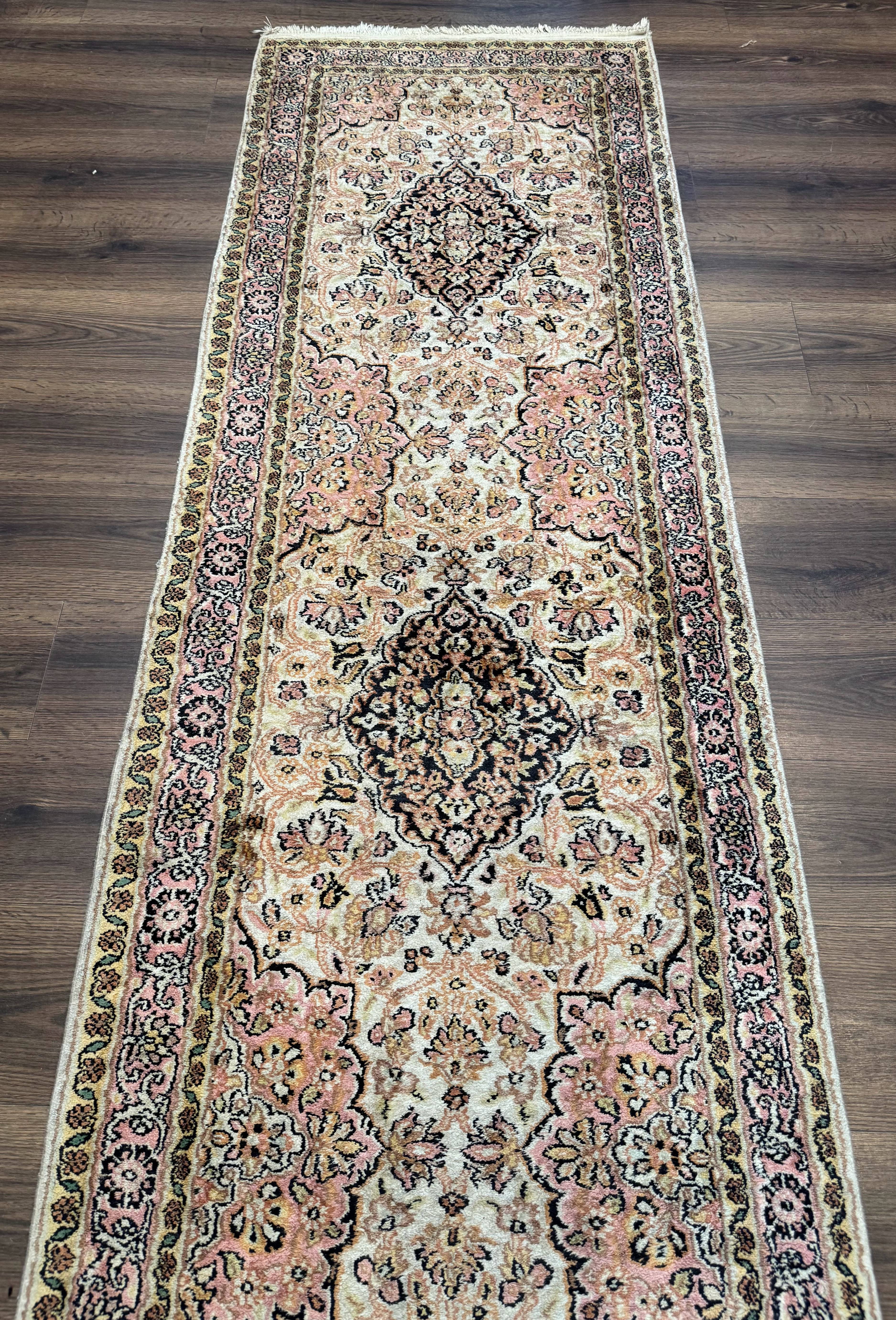Silk Indian Kashmiri Runner Rug 2.7 x 9.8, Floral Medallions - Jewel Rugs