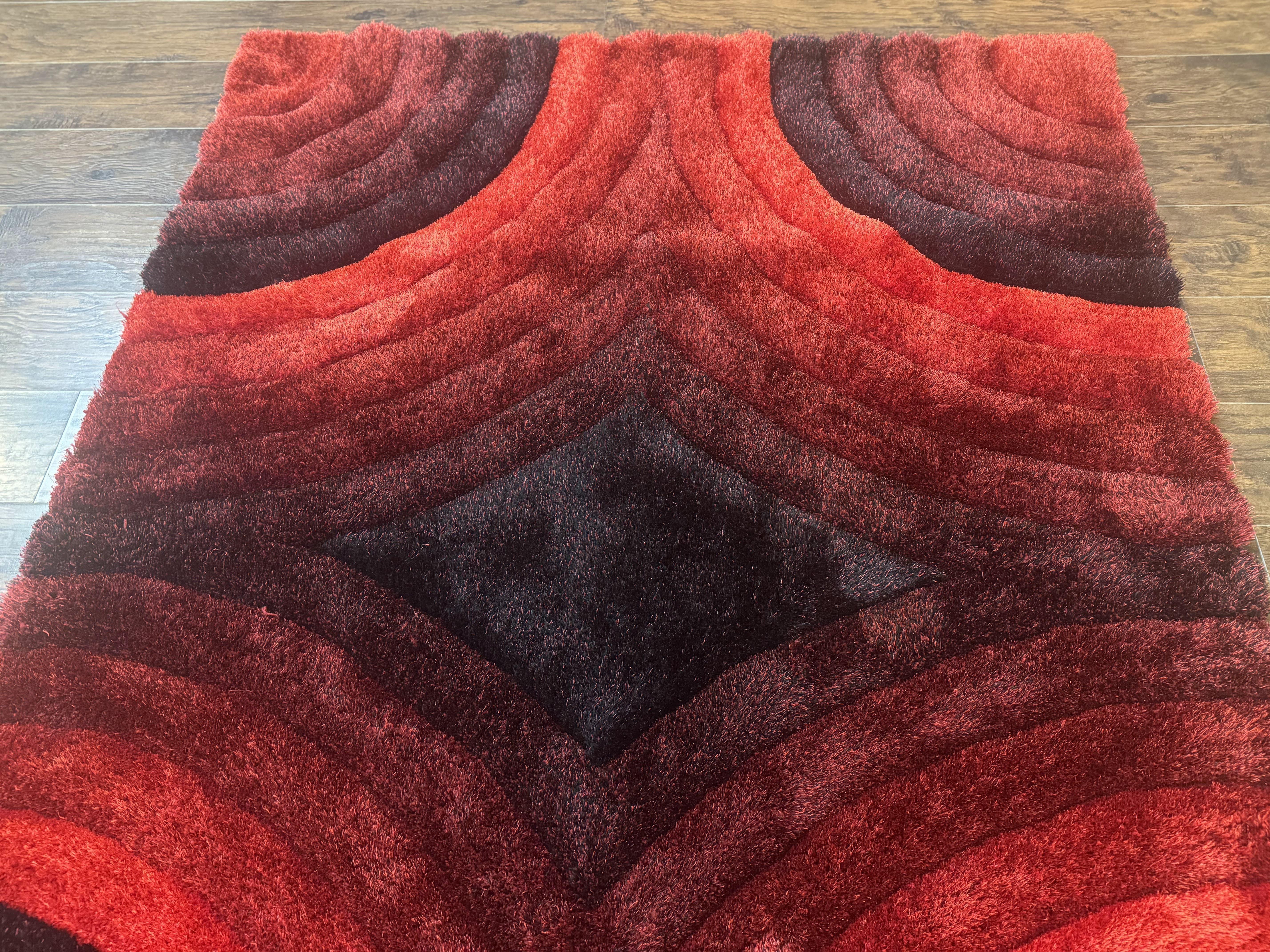 Red and Black Shag Rug 5x7, Pair B - Jewel Rugs