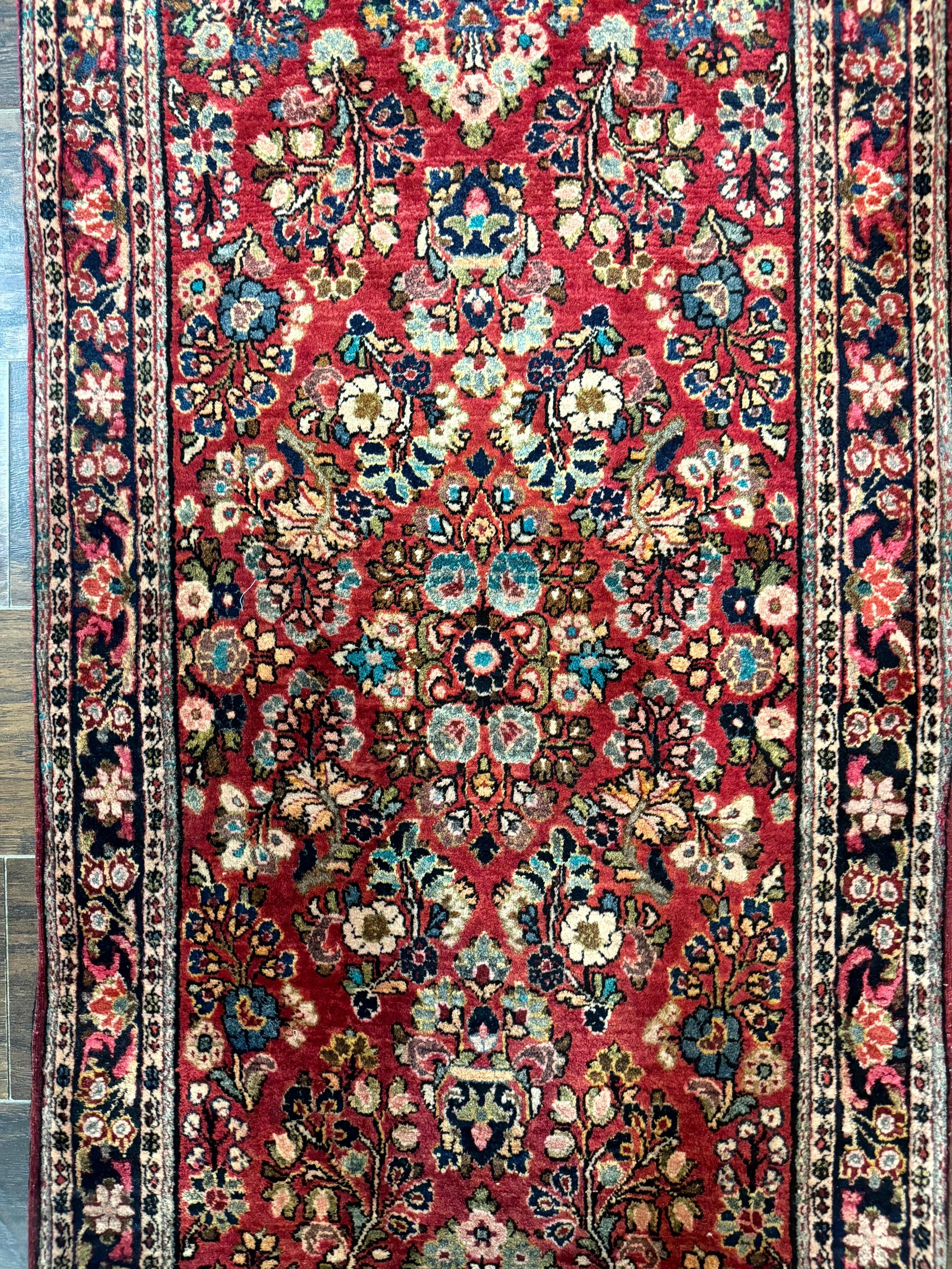 Antique Persian Sarouk Rug 2x5, Floral, Red, Antique Wool Rug - Jewel Rugs