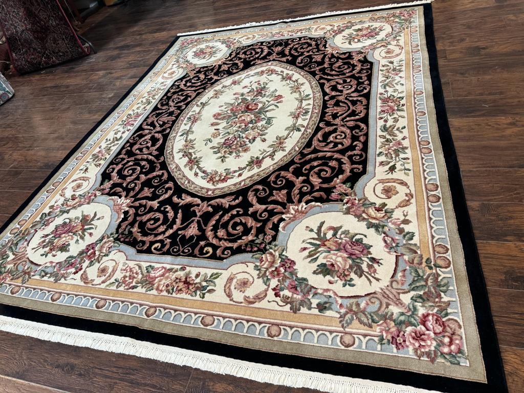 Aubusson Rug 8x10, Floral, Wool Pile, Elegant, European Design, Handmade, Fine - Jewel Rugs