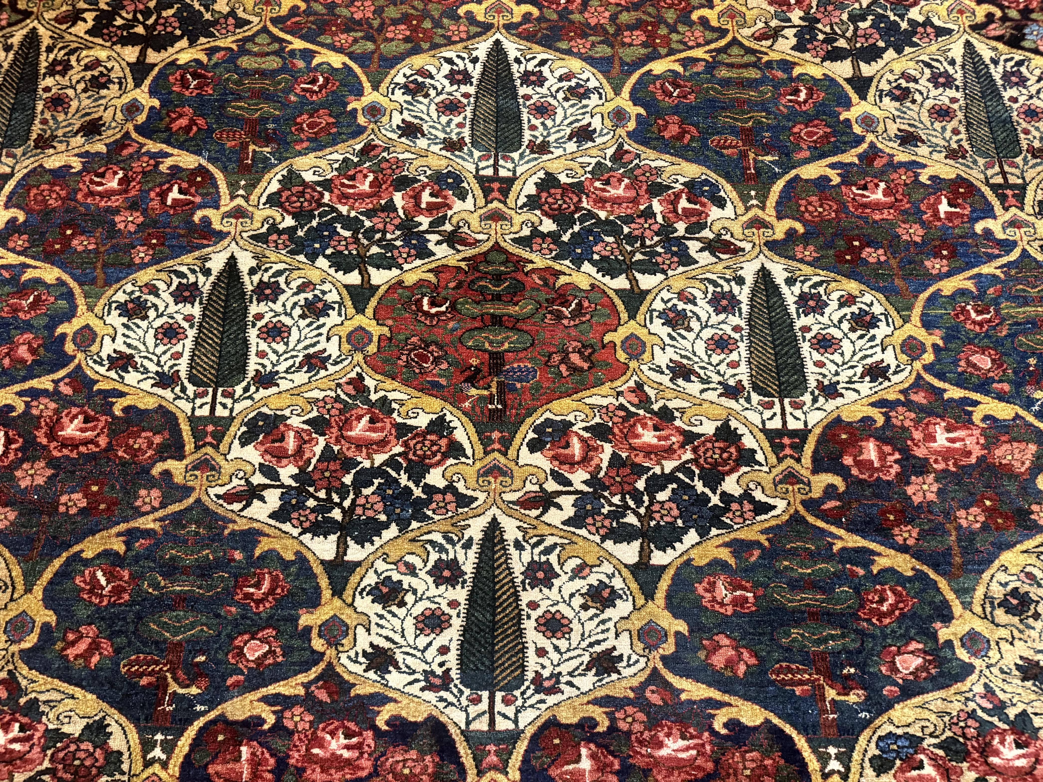 Antique Persian Bakhtiari Rug 12x19, Palace Size Wool Handmade Persian Carpet, Oversized Rug, Panel Design, Peacocks, Multicolor, Rare - Jewel Rugs