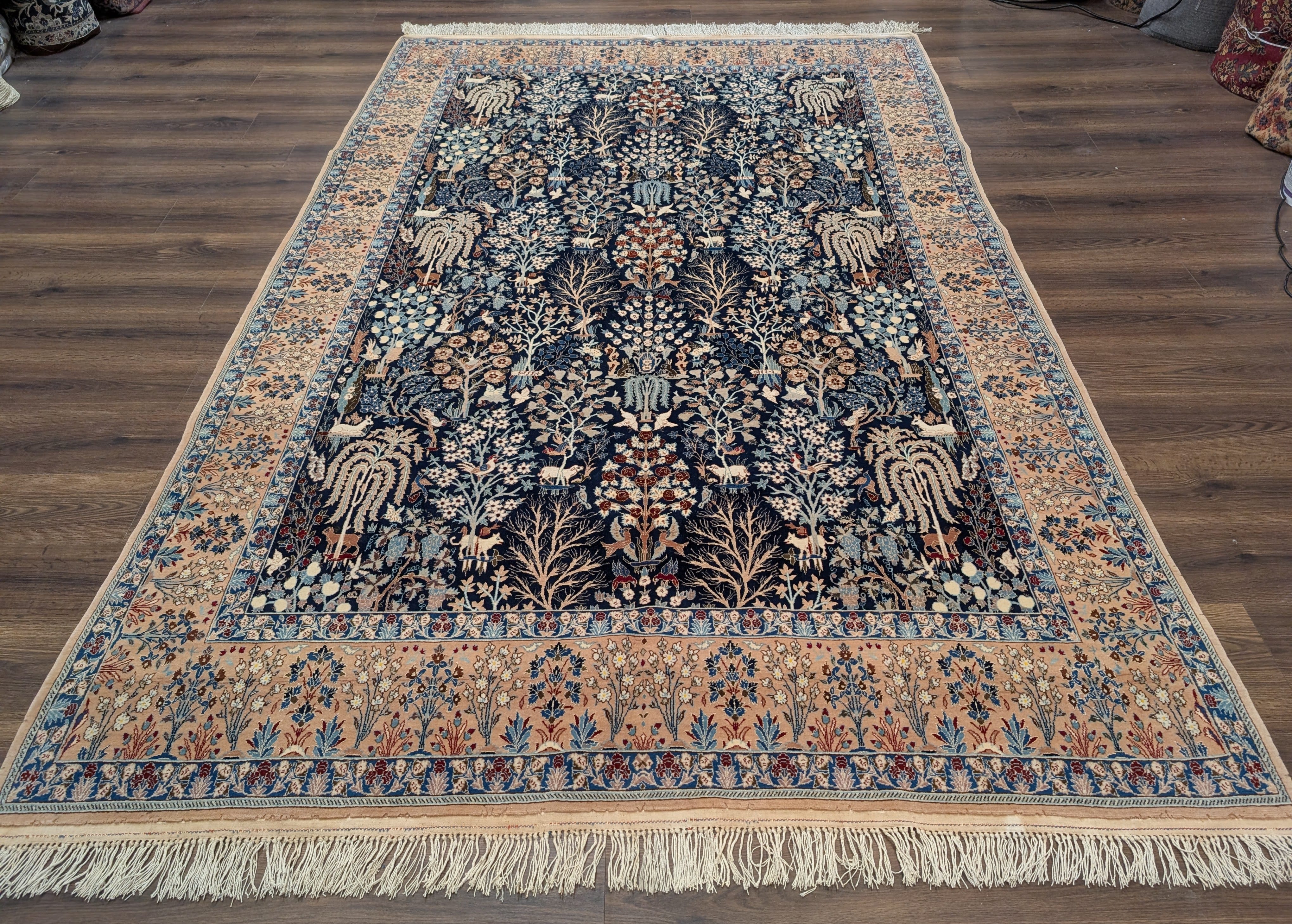 Persian Nain Rug 7x10, Rare Habibian Carpet, Tree of Life, Animal Pictorials, Wool & Silk Highlights, 380 KPSI - Jewel Rugs