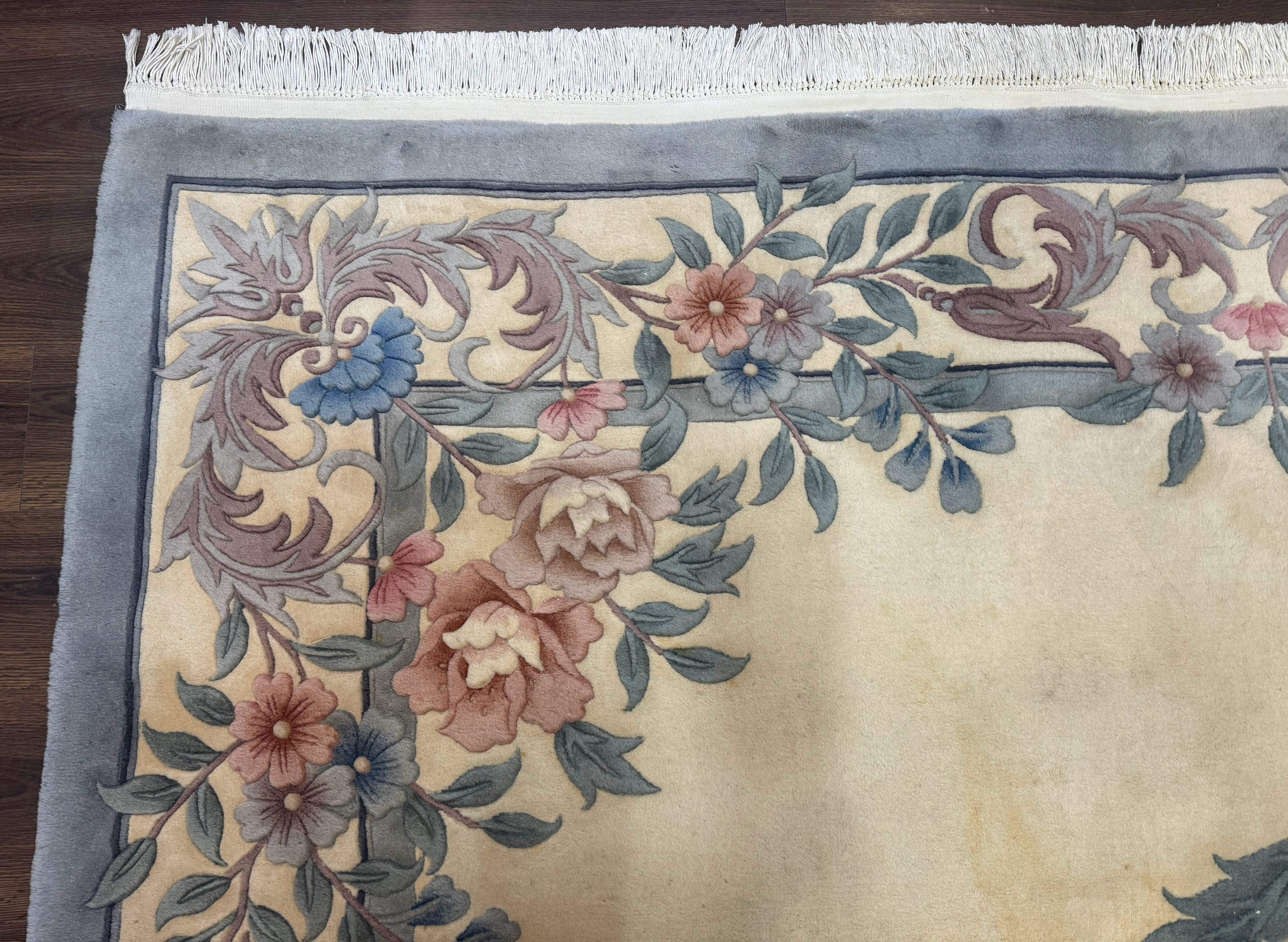 Chinese Wool Rug 9x12 – Ivory, Hand-Knotted Wool Vintage 90 Line Carpet - Jewel Rugs