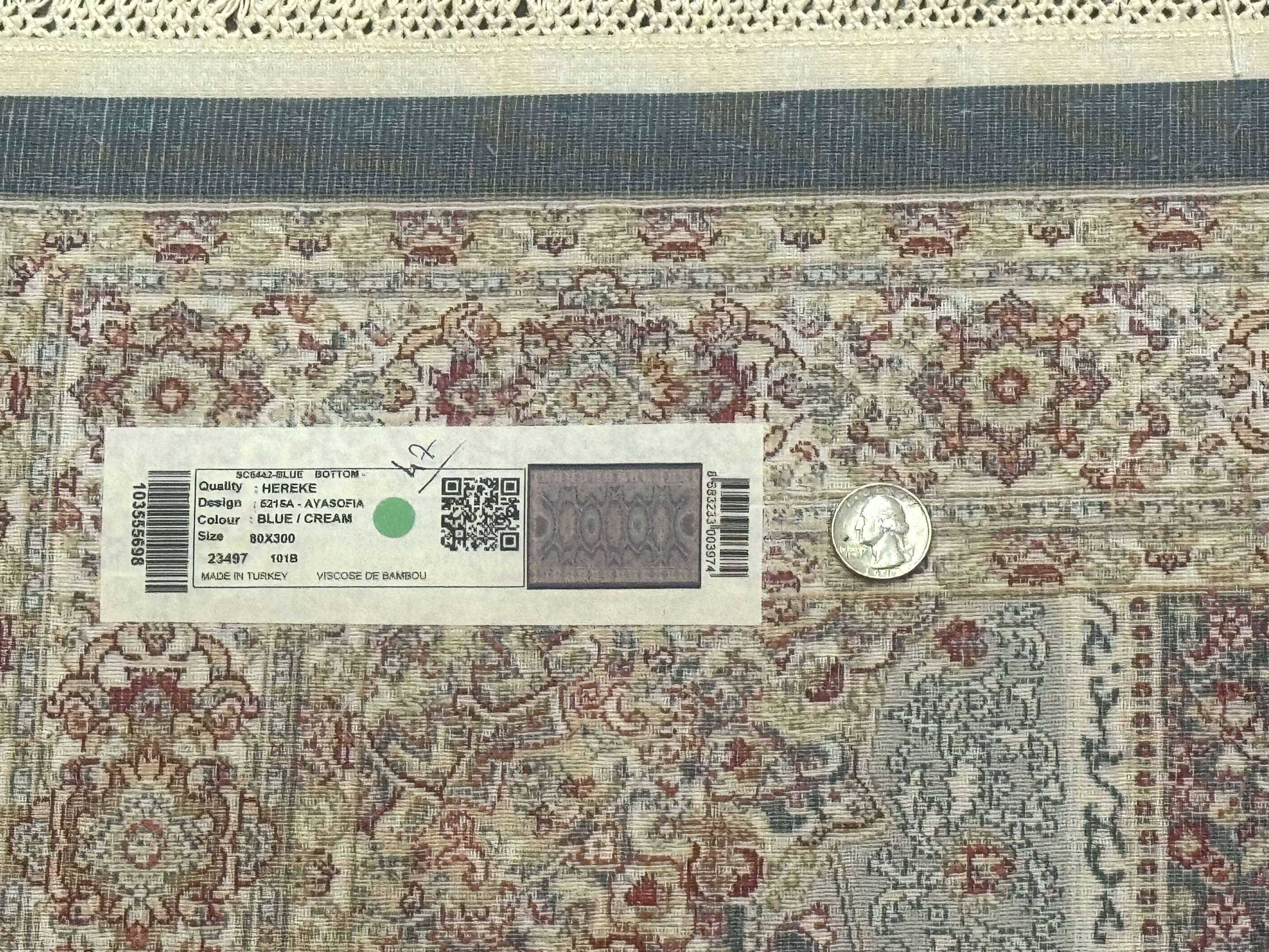 Turkish Silk Runner Rug 2.6 x 10, Light Blue Carpet, Bamboo Silk, New - Jewel Rugs