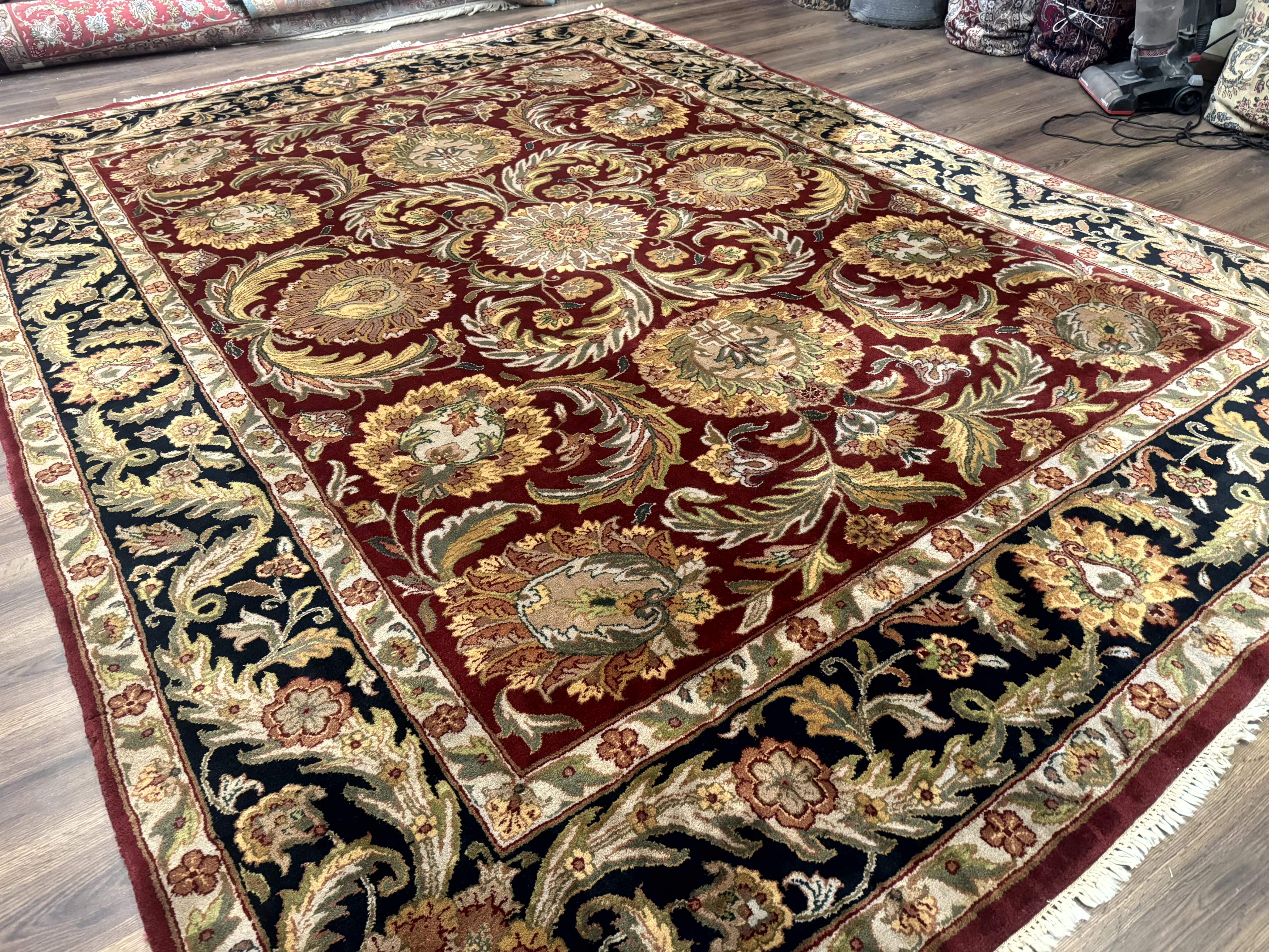 Indian Agra Rug 9x12 – Red, Hand-Knotted Wool Vintage Carpet - Jewel Rugs