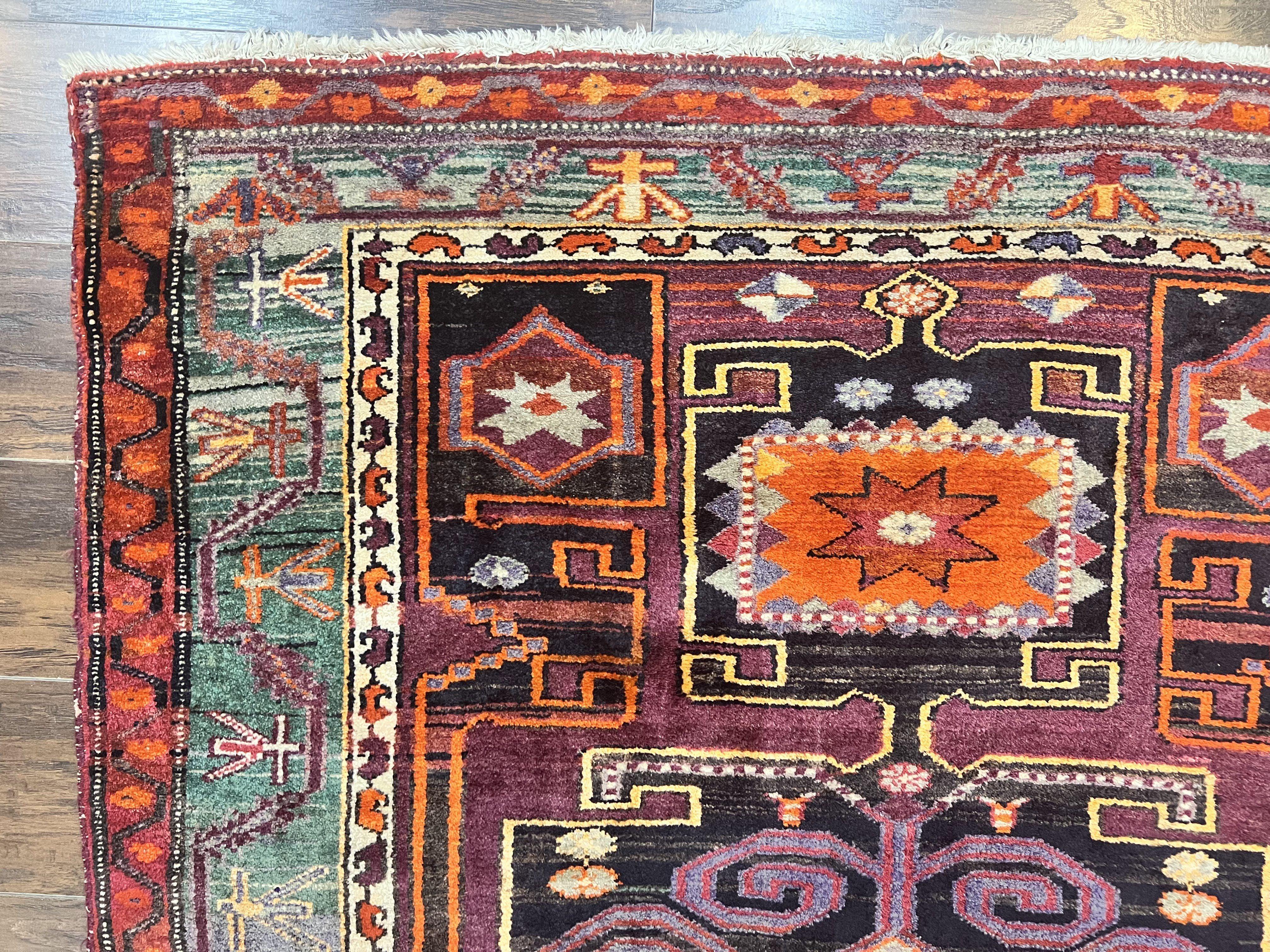 Persian Tribal Rug 5x6, Persian Nahavand Rug, Purple, Geometric Vintage Wool Handmade Carpet - Jewel Rugs