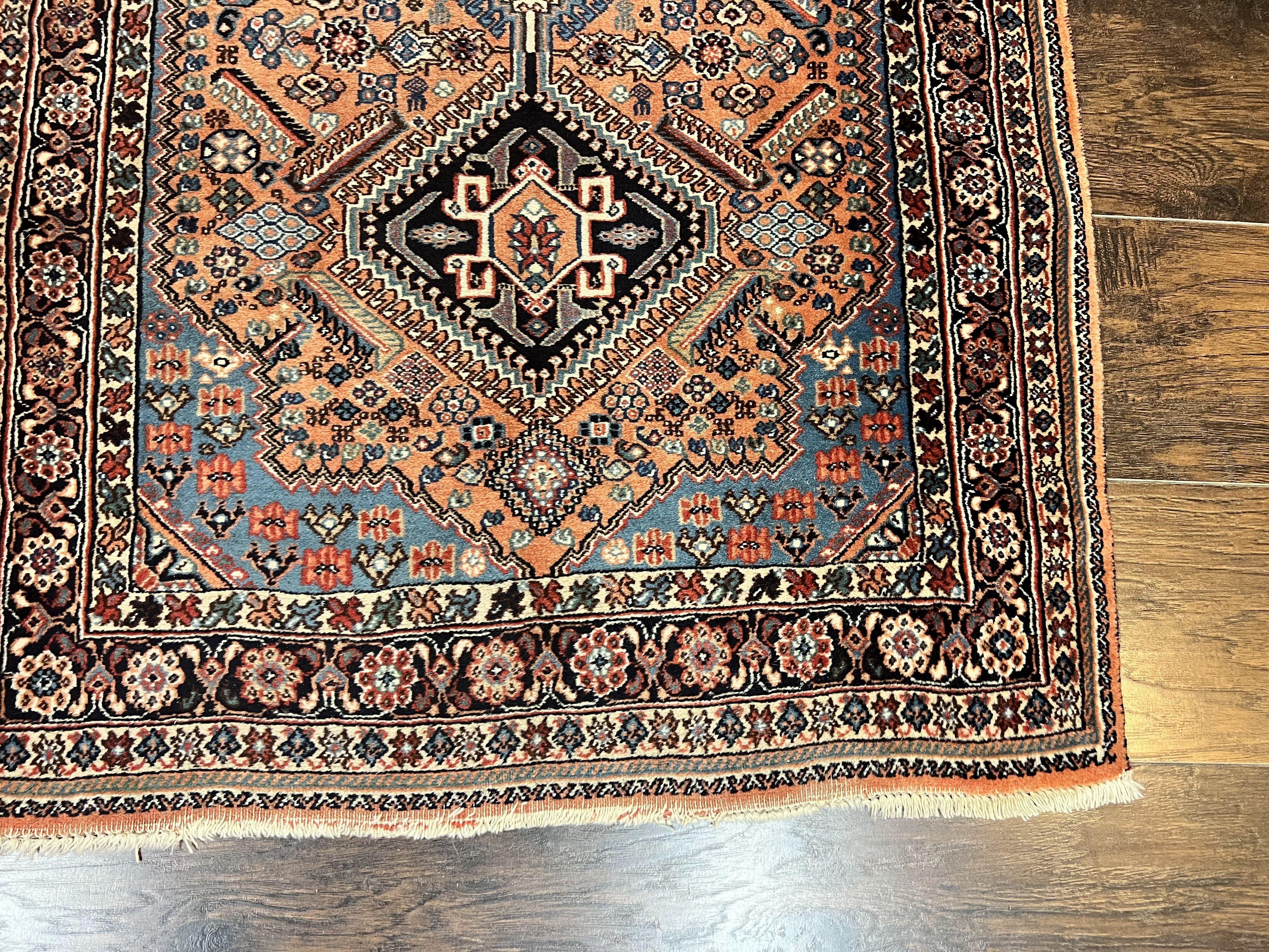 Persian Qashqai Runner Rug 2.6 x 10, Wool Hand Knotted Vintage Tribal Oriental Carpet, Salmon, Geometric Medallions Rug, Hallway Rug - Jewel Rugs