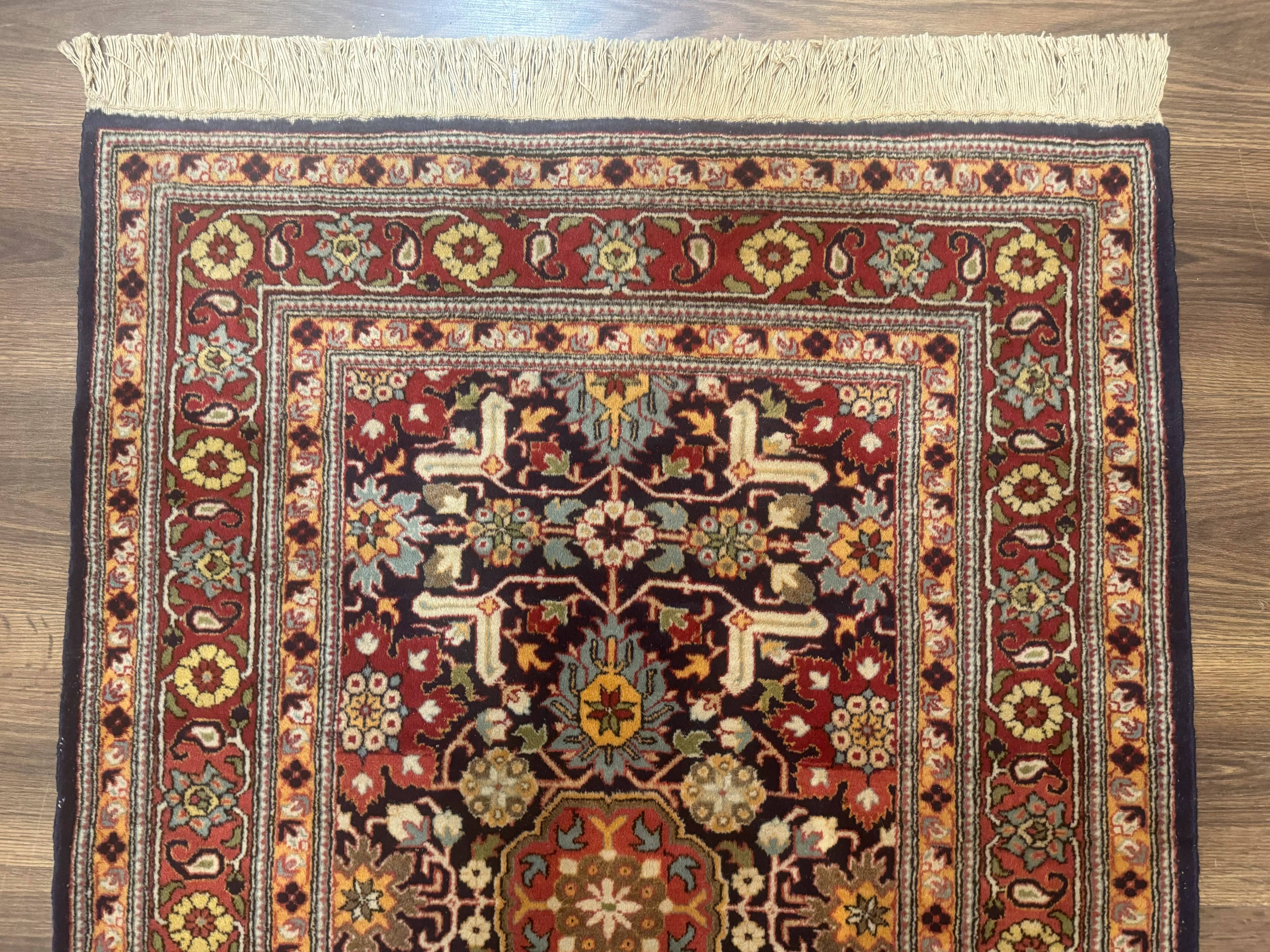 Turkish Hereke Rug 3x5, Navy Blue and Red, Fine 210 KPSI - Jewel Rugs