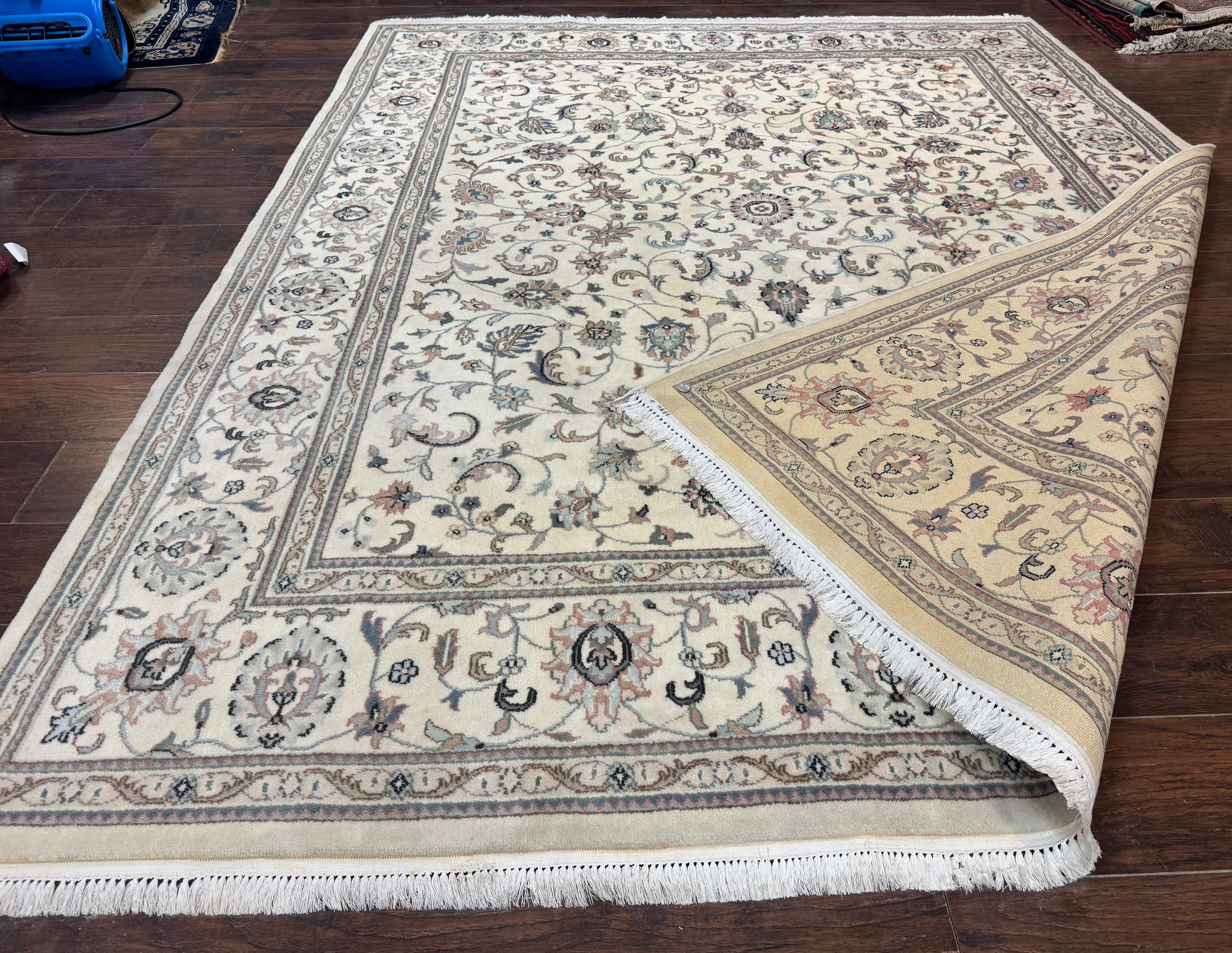 Indo Persian Rug 8x10 – Ivory Wool Floral Allover Oriental Carpet - Jewel Rugs