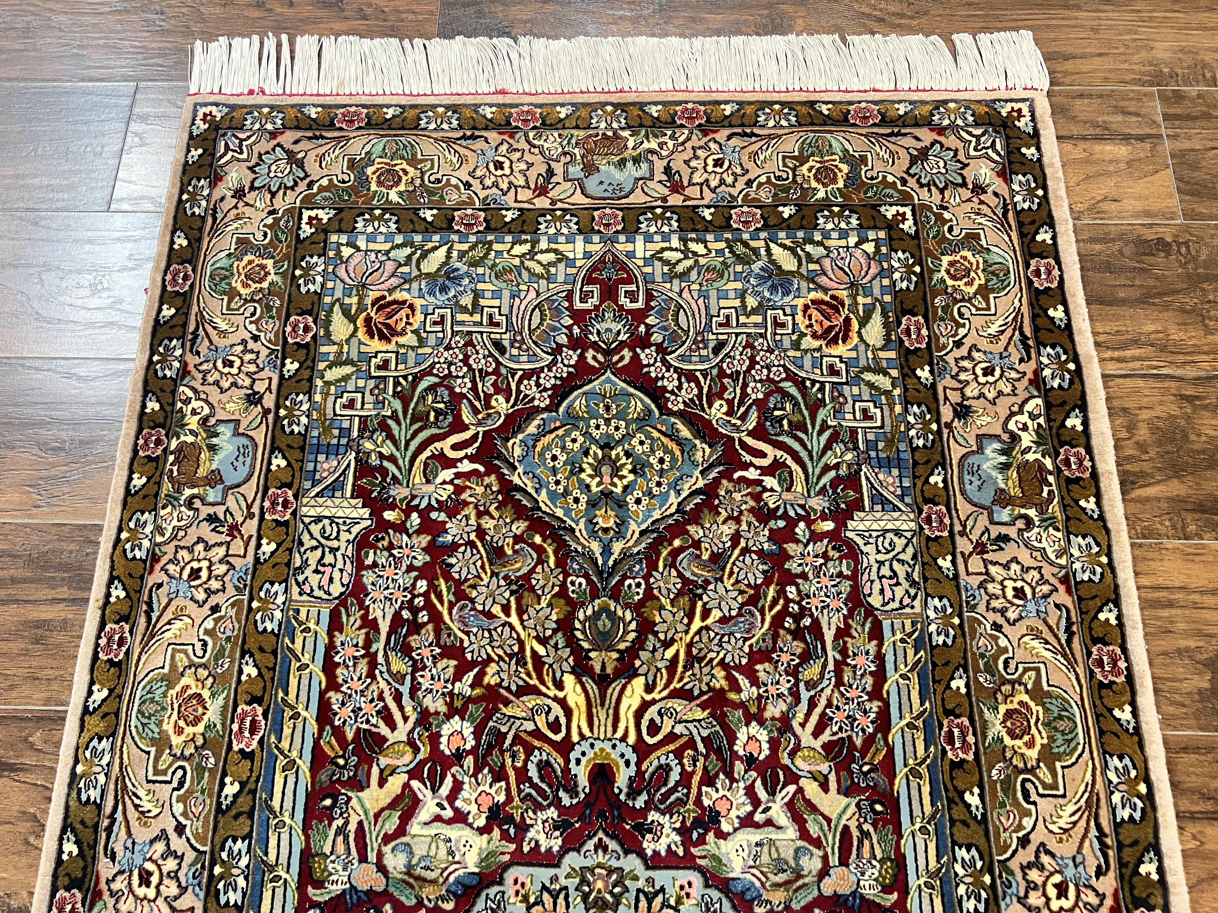 Marvelous Persian Isfahan Rug 3.7 x 5.6, Tree of Life and Animal Pictorials, Handmade Vintage Super Fine 600 KPSI, Kork Wool Silk Highlights, Rare - Jewel Rugs
