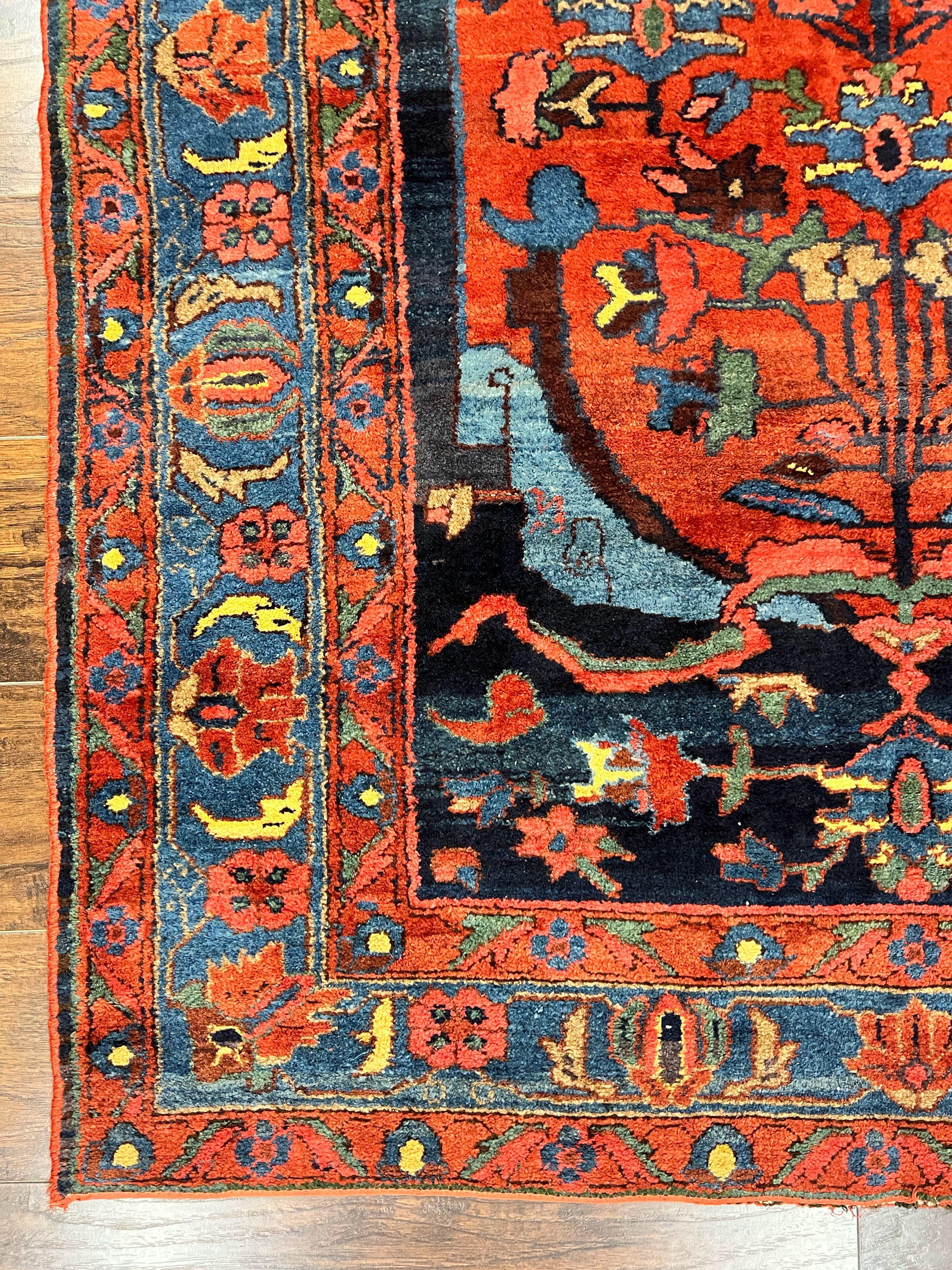 Beautiful Persian Rug 4x7, Red and Blue Rug, Hand Knotted Antique Handmade Persian Carpet, Bidjar Rug, Wool Rug 4 x 7 - Jewel Rugs