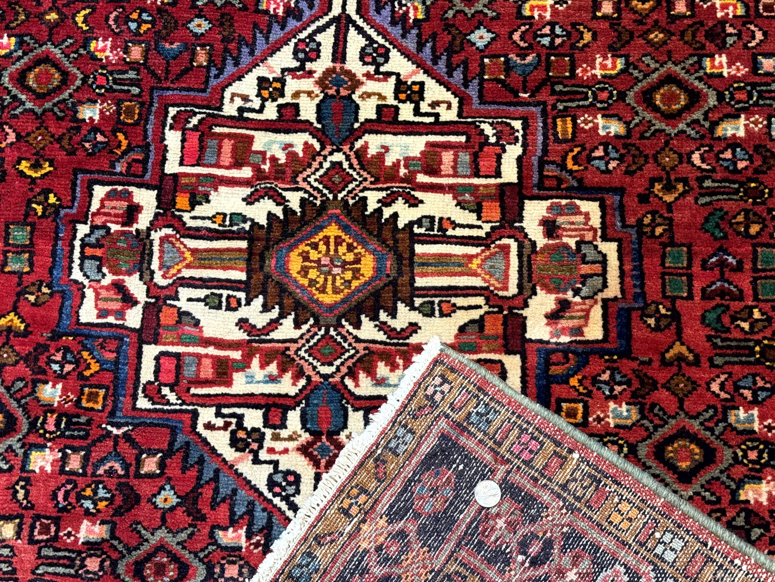 Persian Hamadan Rug 4x7, Tribal Village Malayer Carpet, Red and Ivory, Bohemian Antique - Jewel Rugs