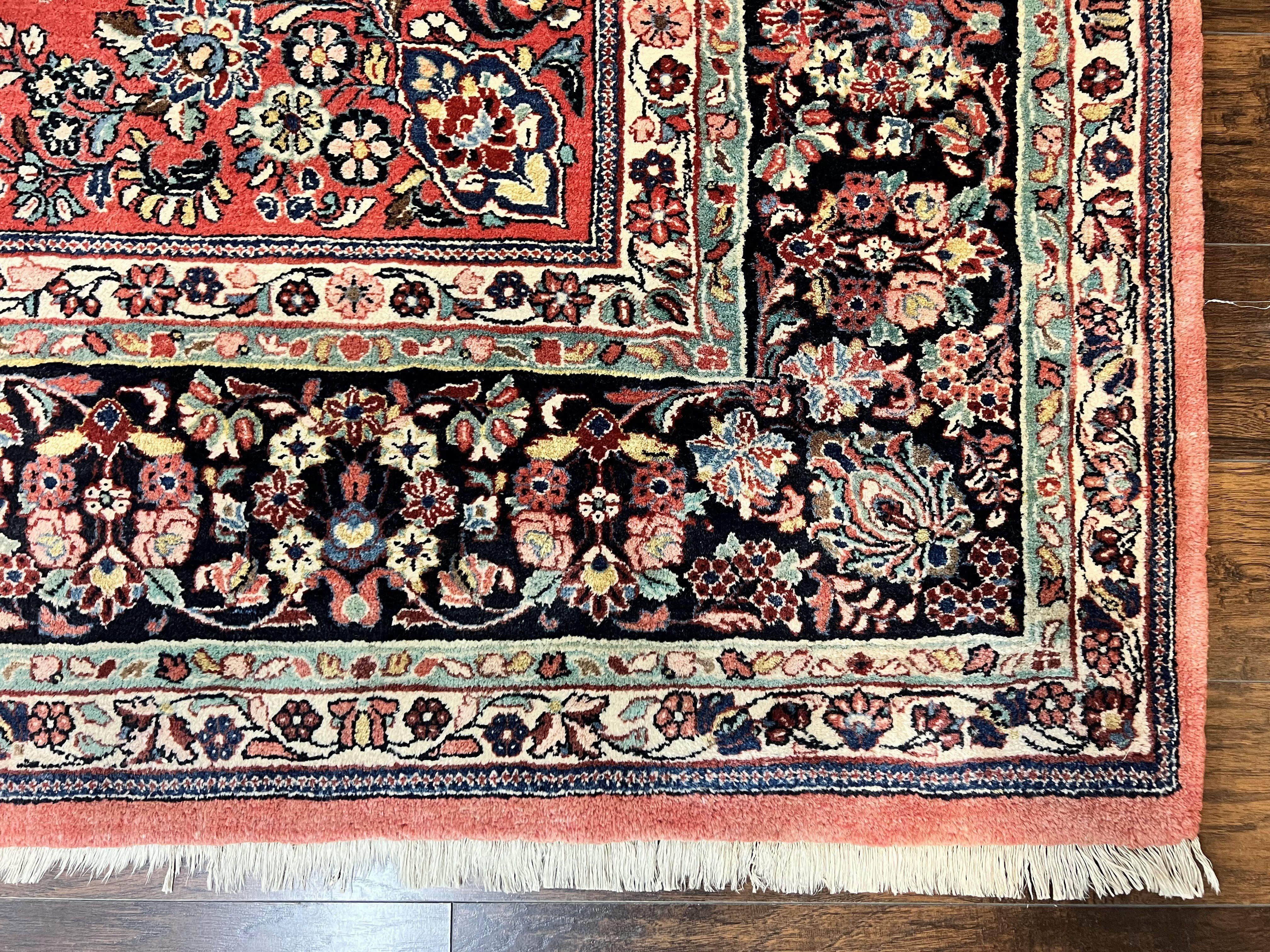 Square Persian Sarouk Rug 11x11 ft, Rare Size, Hand Knotted Wool Floral Allover Red Persian Carpet, Handmade Antique Rug - Jewel Rugs