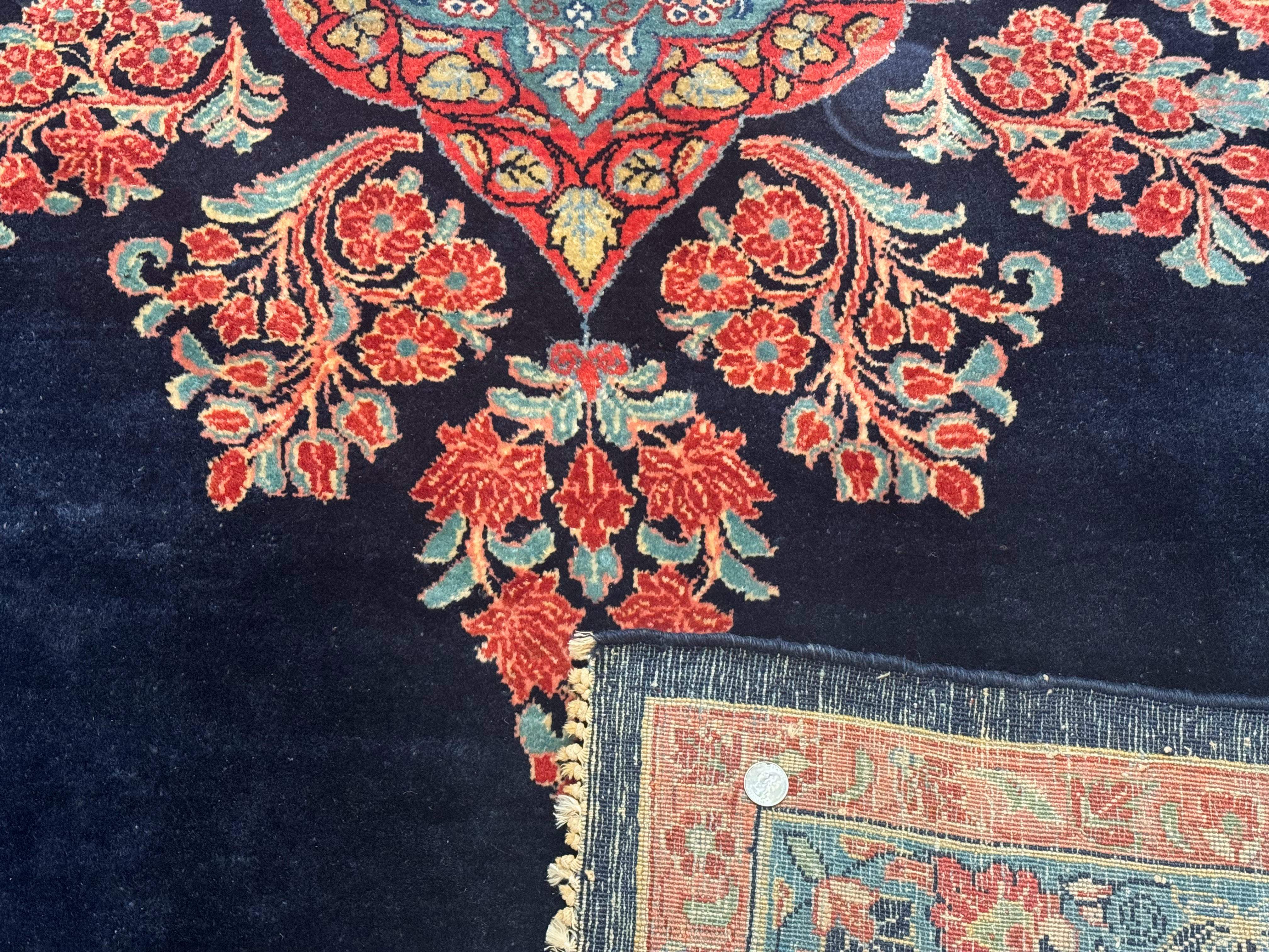 Persian Sarouk Rug 10x16 – Navy Blue and Red, Hand-Knotted Wool Antique Carpet - Jewel Rugs