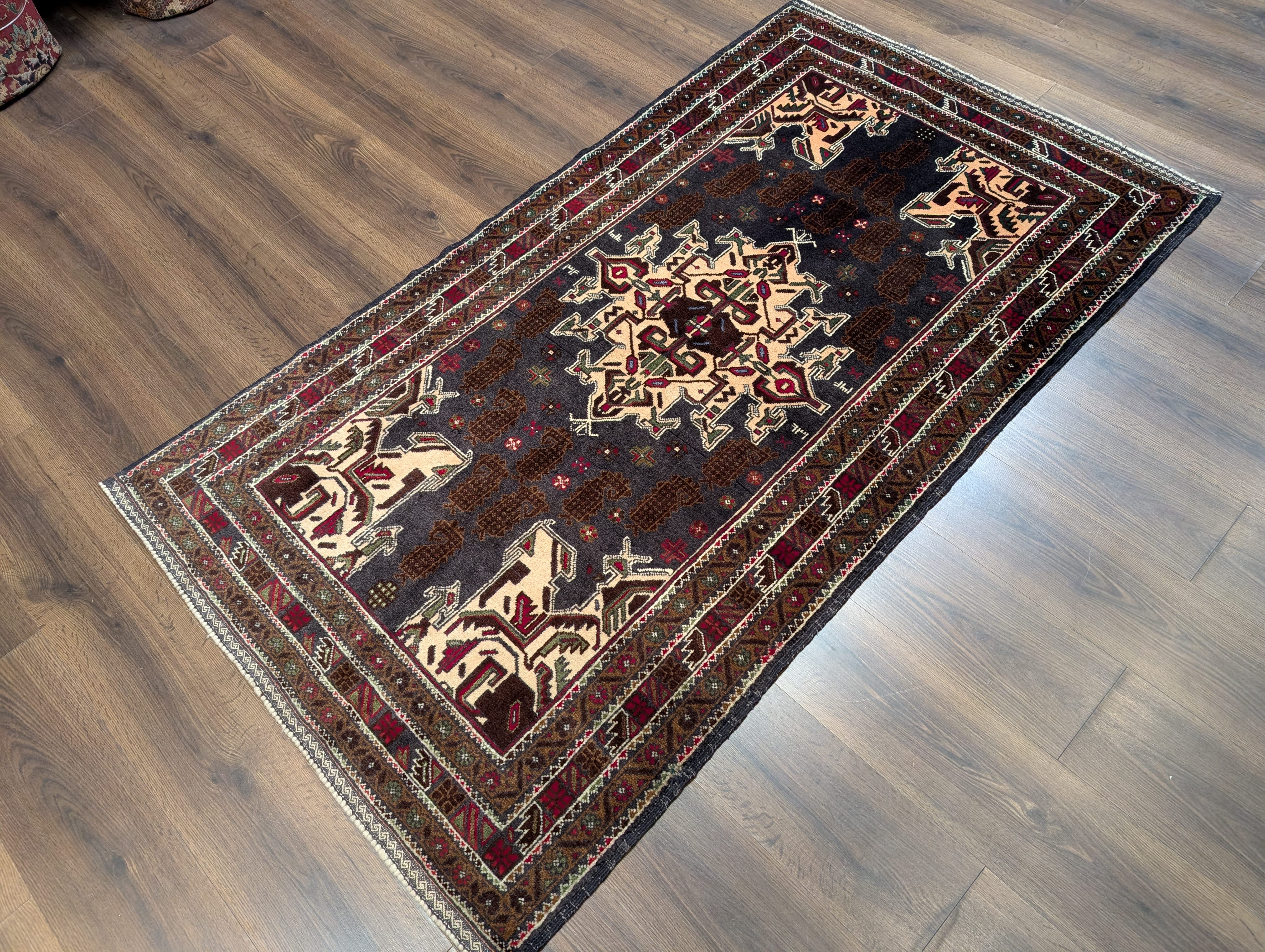 Afghan Baluch Rug 3.9 x 6.6, Tribal Handmade Wool Carpet - Jewel Rugs