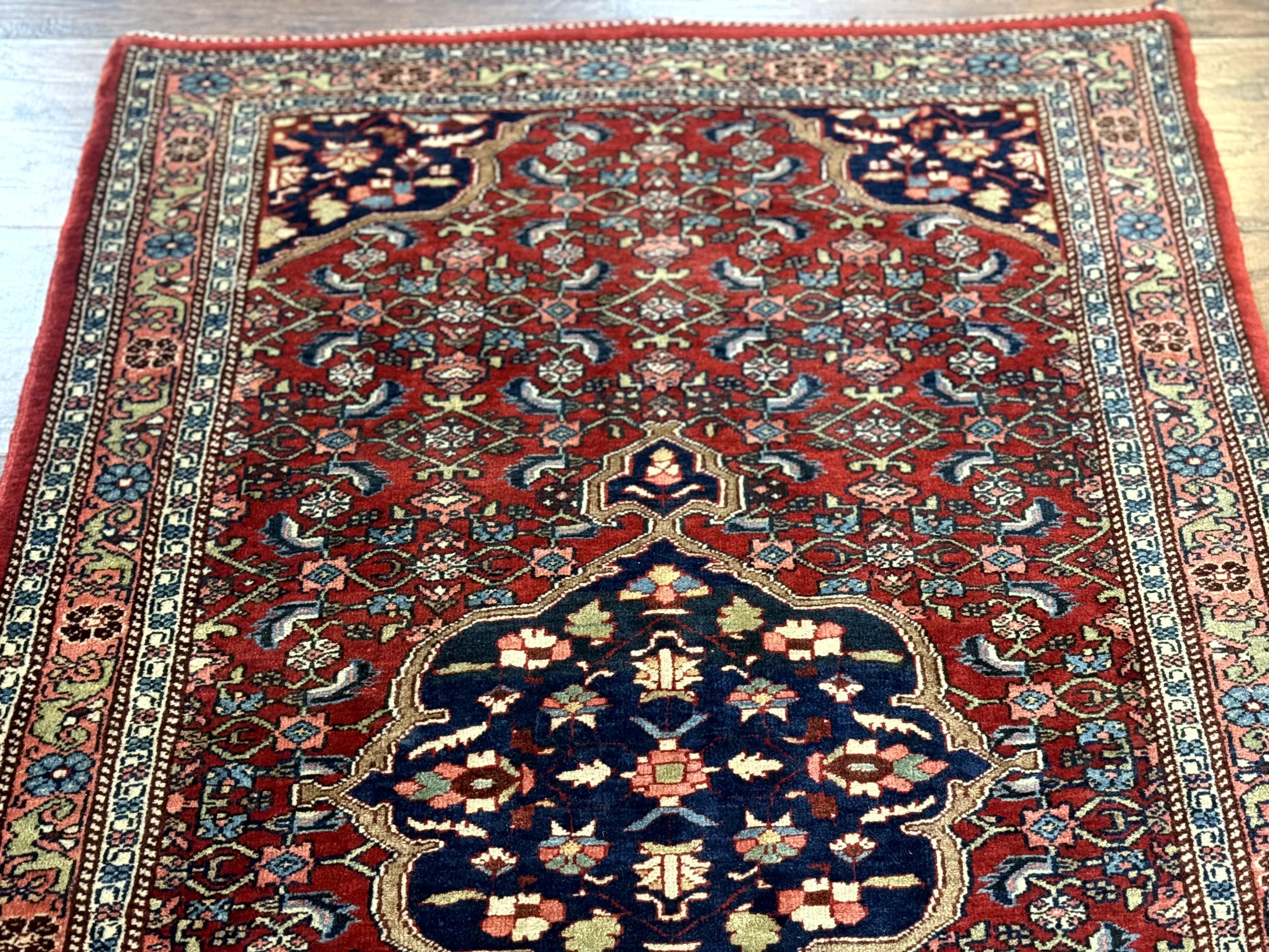 Persian Bidjar Rug 2.7 x 4, Red and Navy Blue, Small Persian Area Rug, Semi Antique - Jewel Rugs