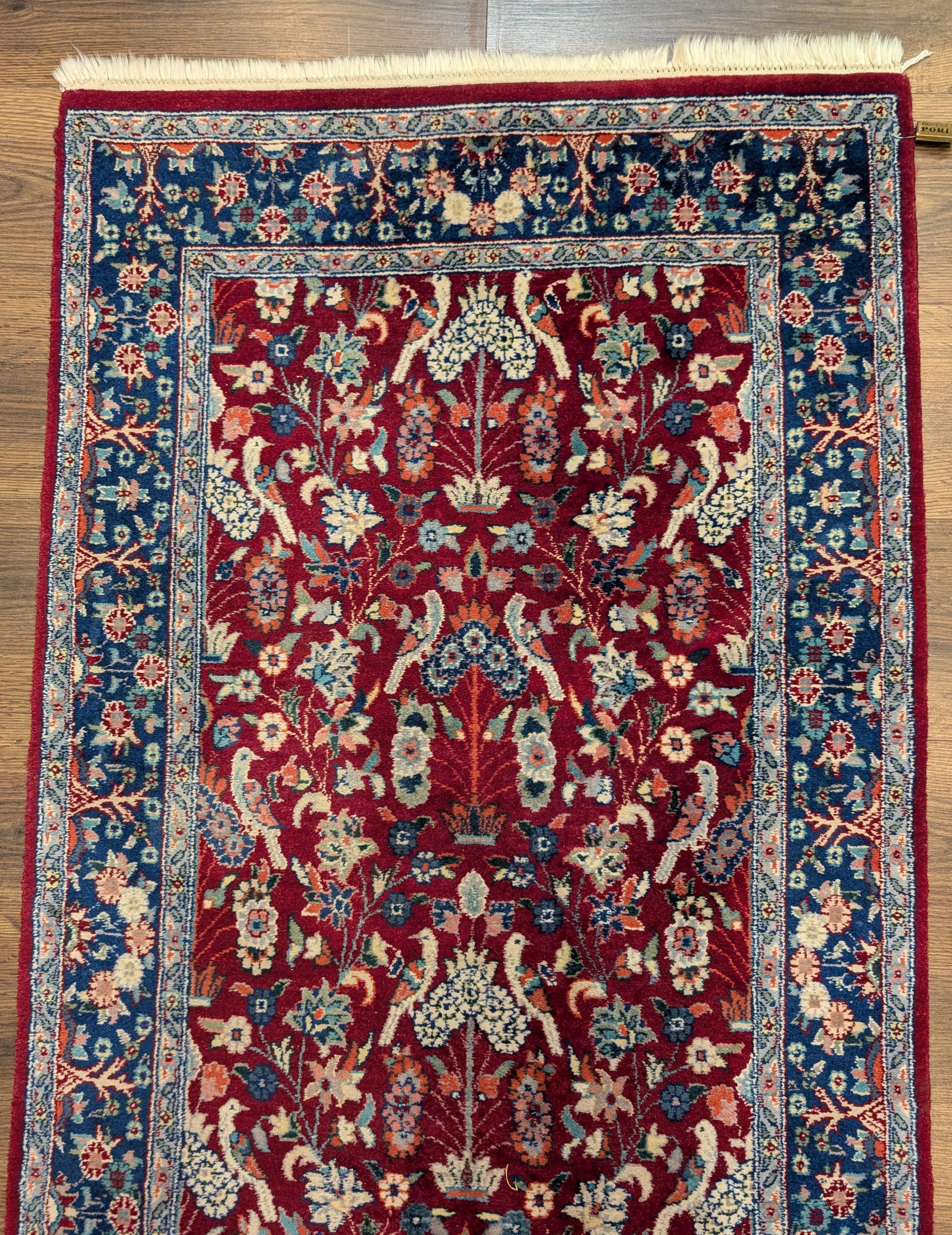 Pak Persian Runner 3 x 8 ft, Bird Motifs, Hand-Knotted Wool, Red, 210 KPSI - Jewel Rugs