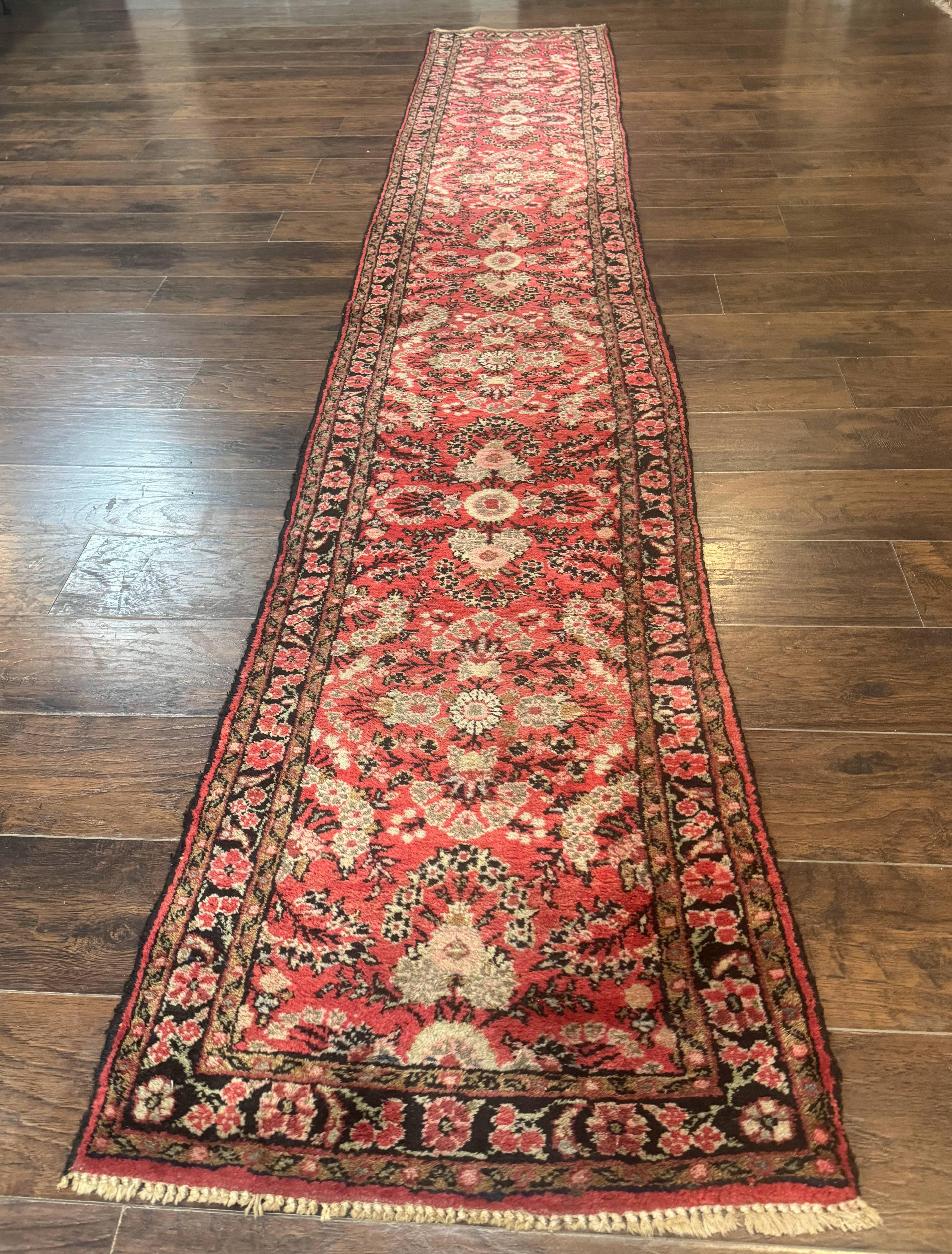 Persian Hamadan Runner Rug 2 x 13.6 – Red Floral Wool Hallway Carpet - Jewel Rugs