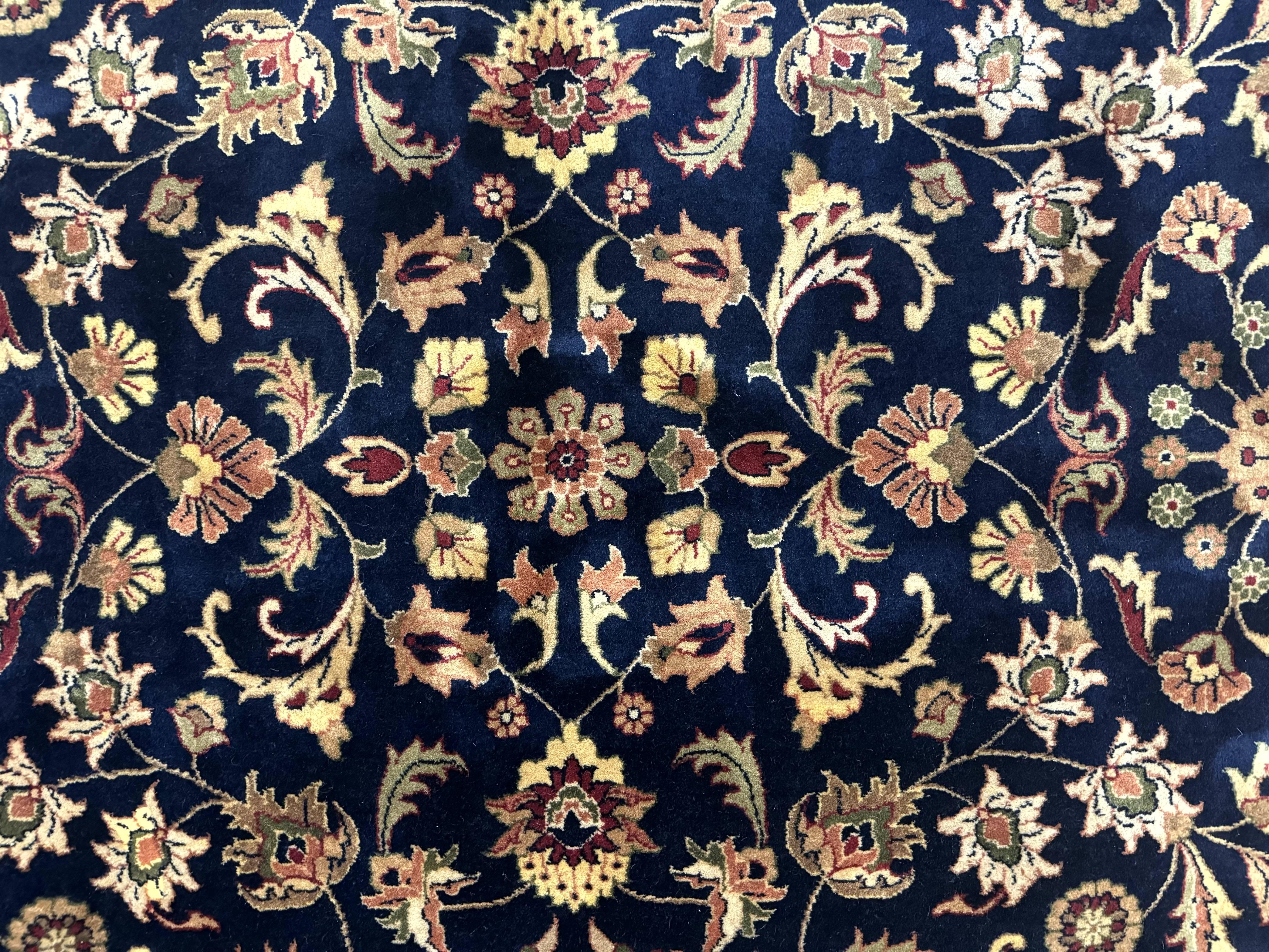 Indo Persian Rug 8x10, Navy Blue and Red, Floral Allover, Hand Knotted Vintage Wool Carpet, Indo Sarouk - Jewel Rugs