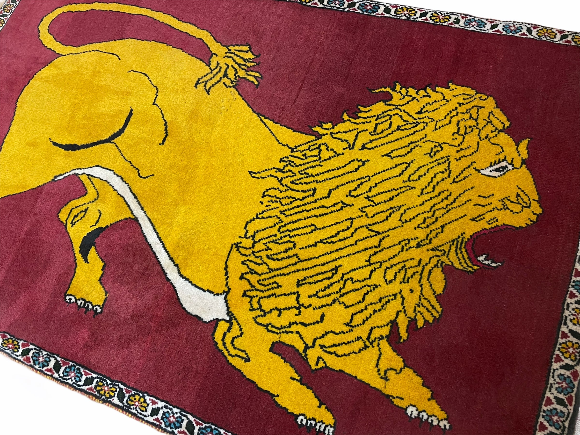Persian Gabbeh Rug 3x4, Lion Pictorial, Red - Jewel Rugs
